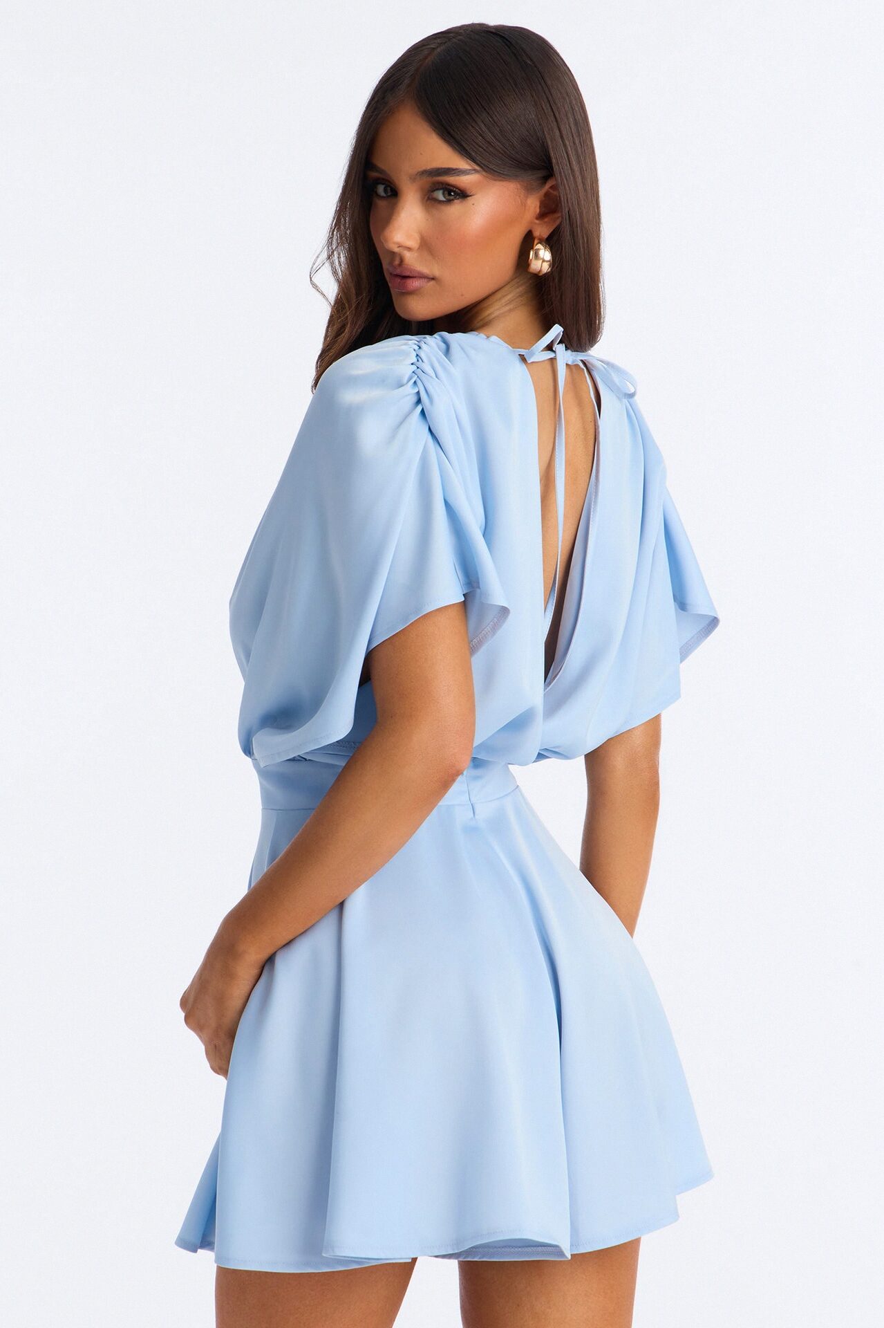 Mekenzy Satin Plunge Romper - Dusty Blue