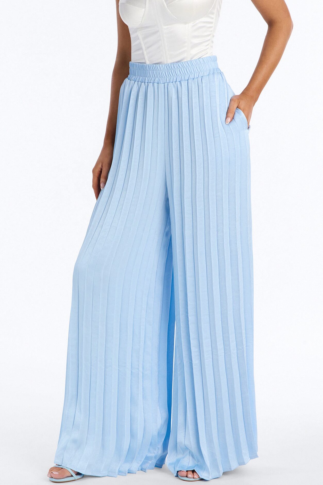 Let's Go Babe Satin Wide Leg Pant 32 - Light Blue