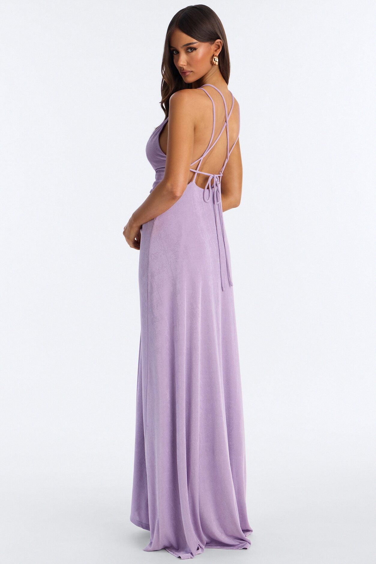 Bobbi Ruched Slinky Maxi Dress - Lavender