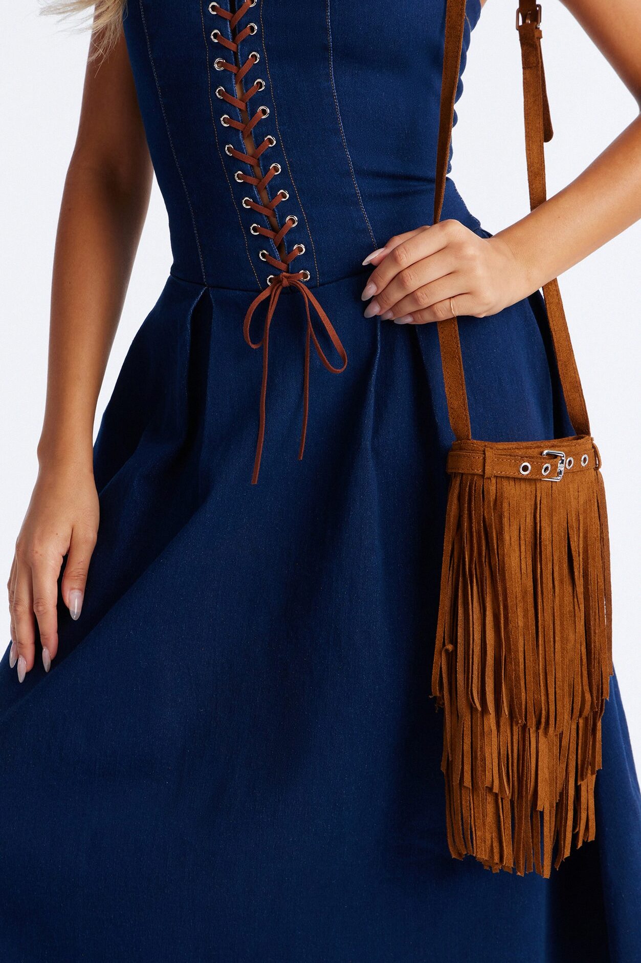 Feeling Good Fringe Faux Suede Crossbody Handbag - Dark Brown