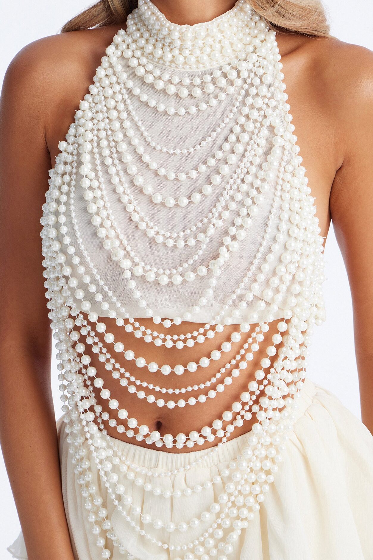 Muse Behavior Pearls Halter Top - White