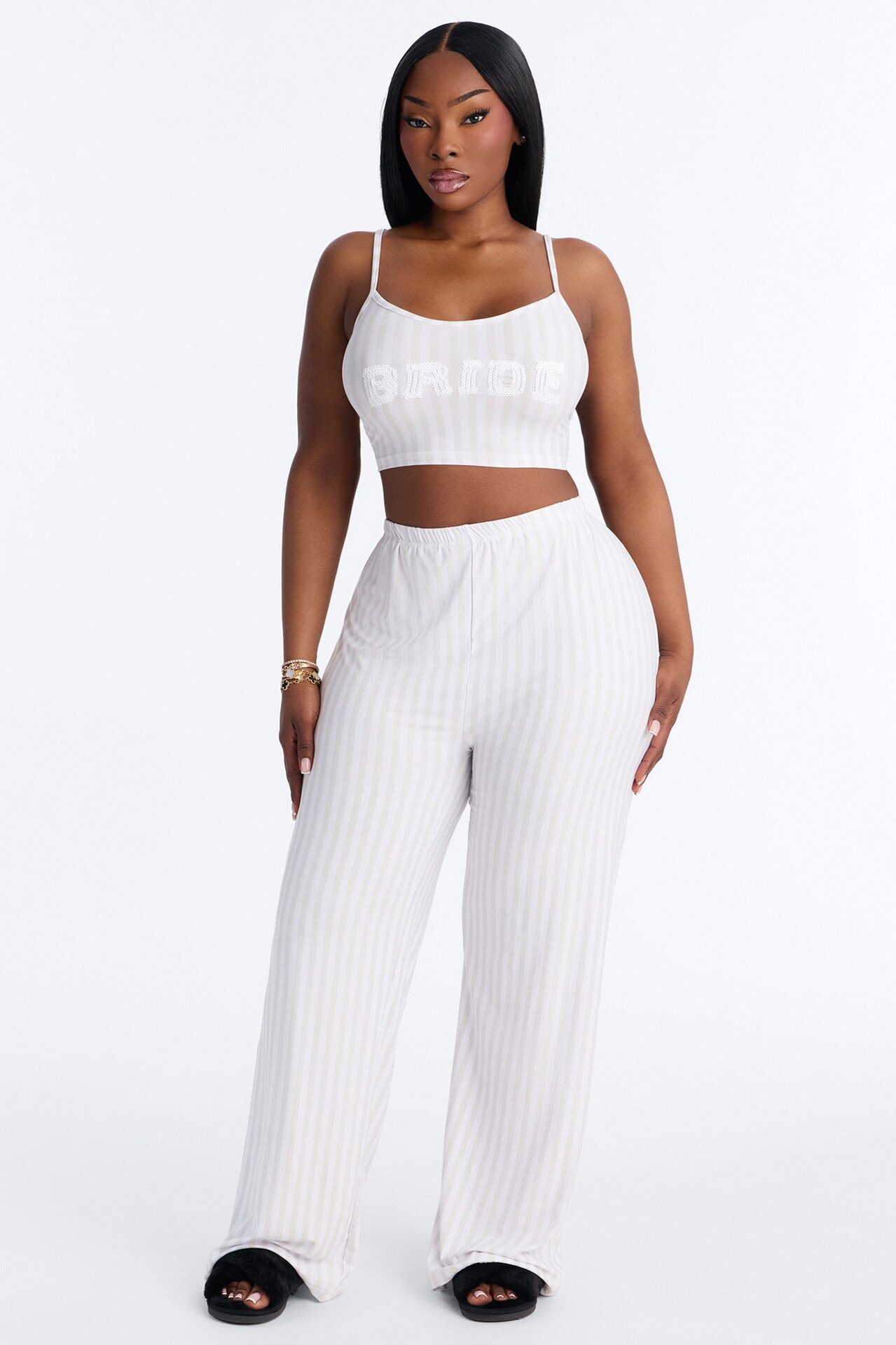 Sequin Bride’s Night In Cami PJ Pant Set - White