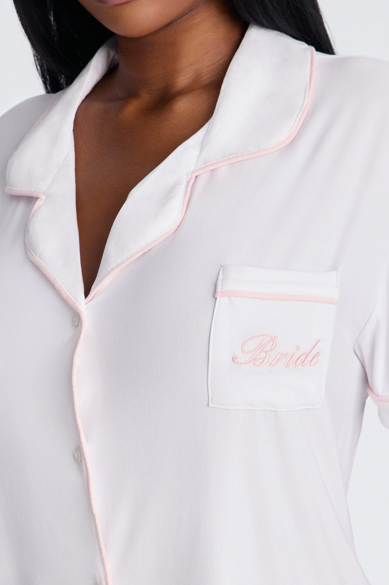 Bride Time Notch Collar PJ Pant Set - White/Pink
