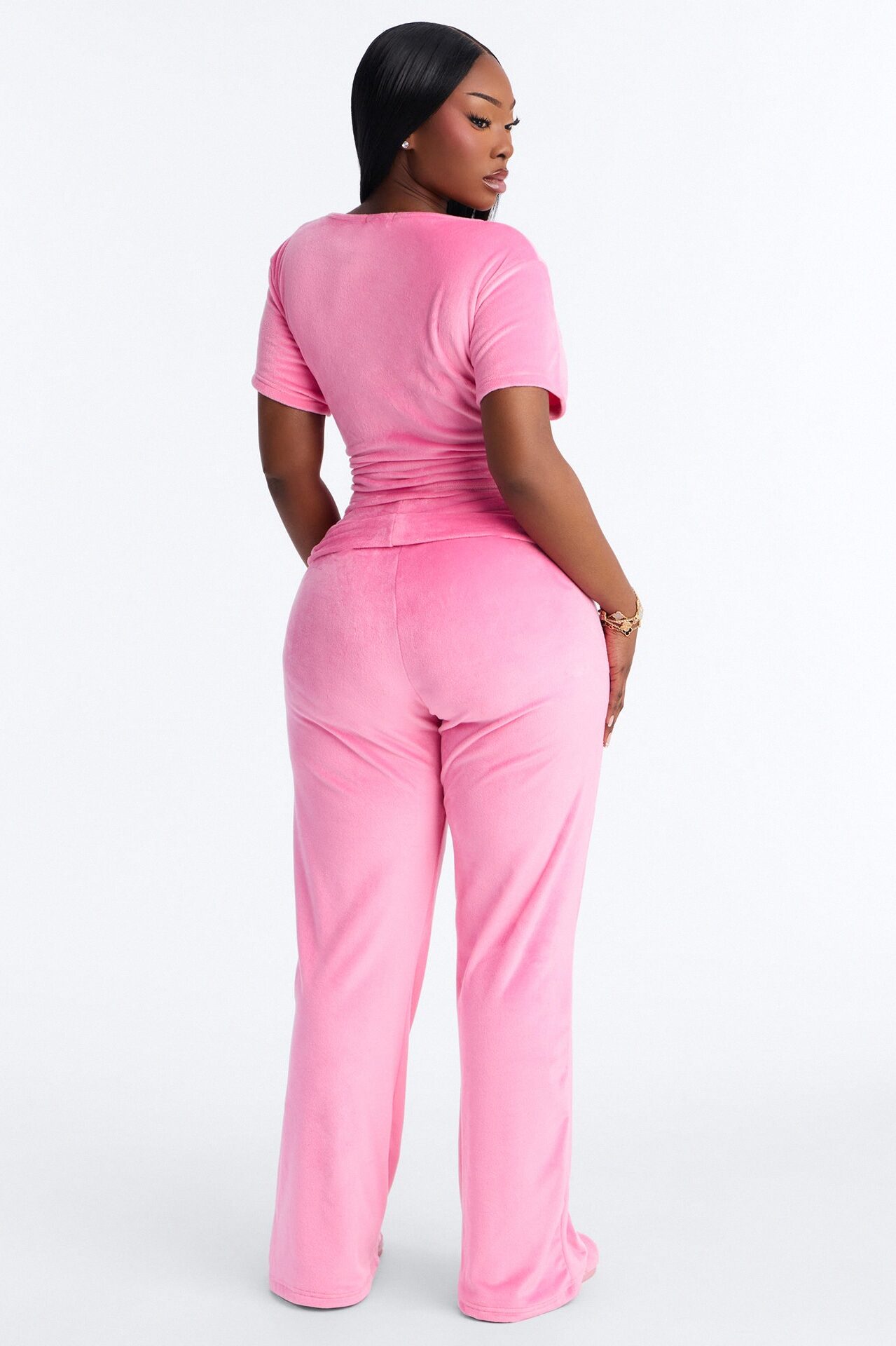 Cozy Moments Short Sleeve Velour PJ Pant Set - Hot Pink