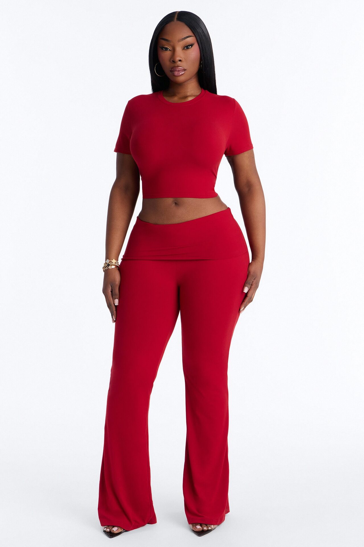 Keeping Up Foldover Waist Pant Set - Red
