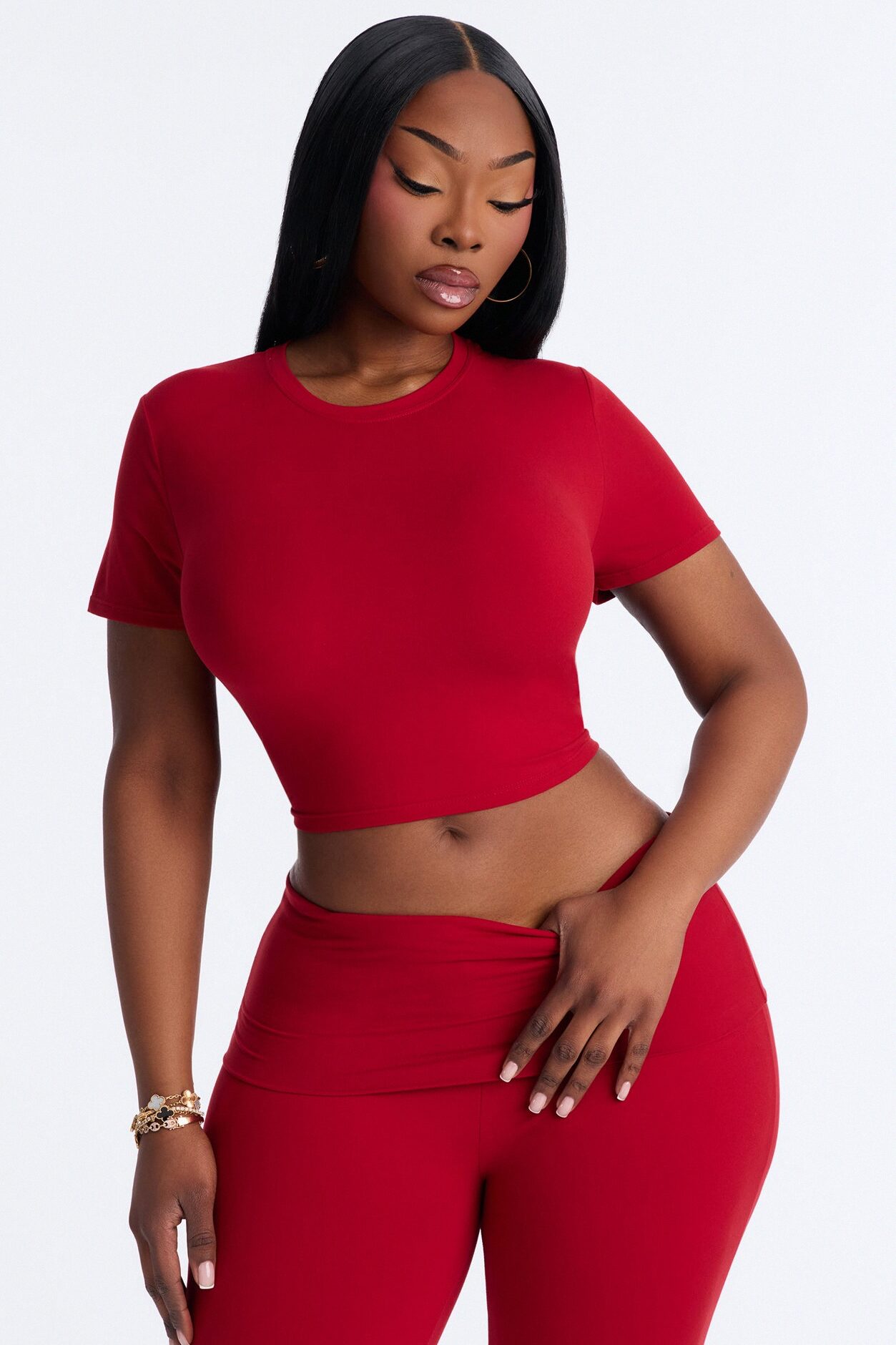 Keeping Up Foldover Waist Pant Set - Red
