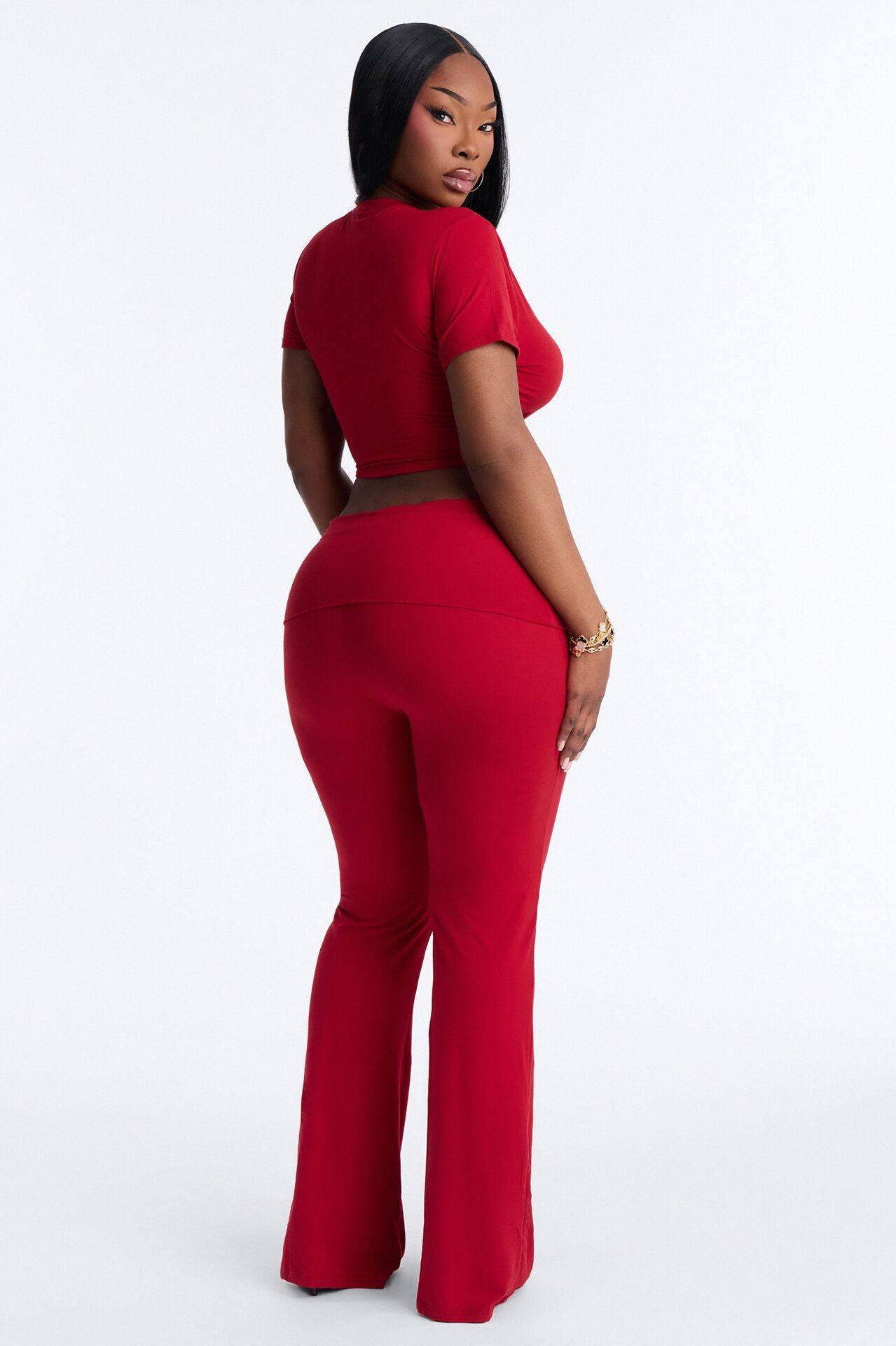 Keeping Up Foldover Waist Pant Set - Red
