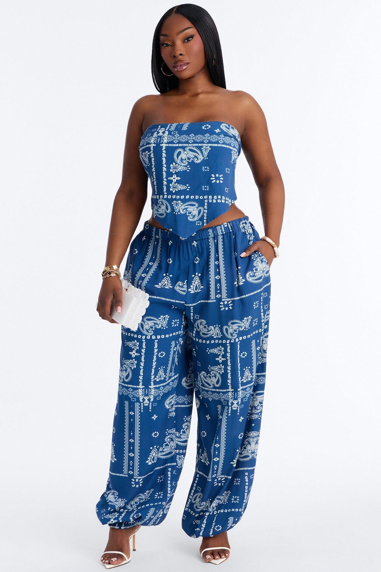 Jenna Bandana Print Balloon Pant Set - Navy