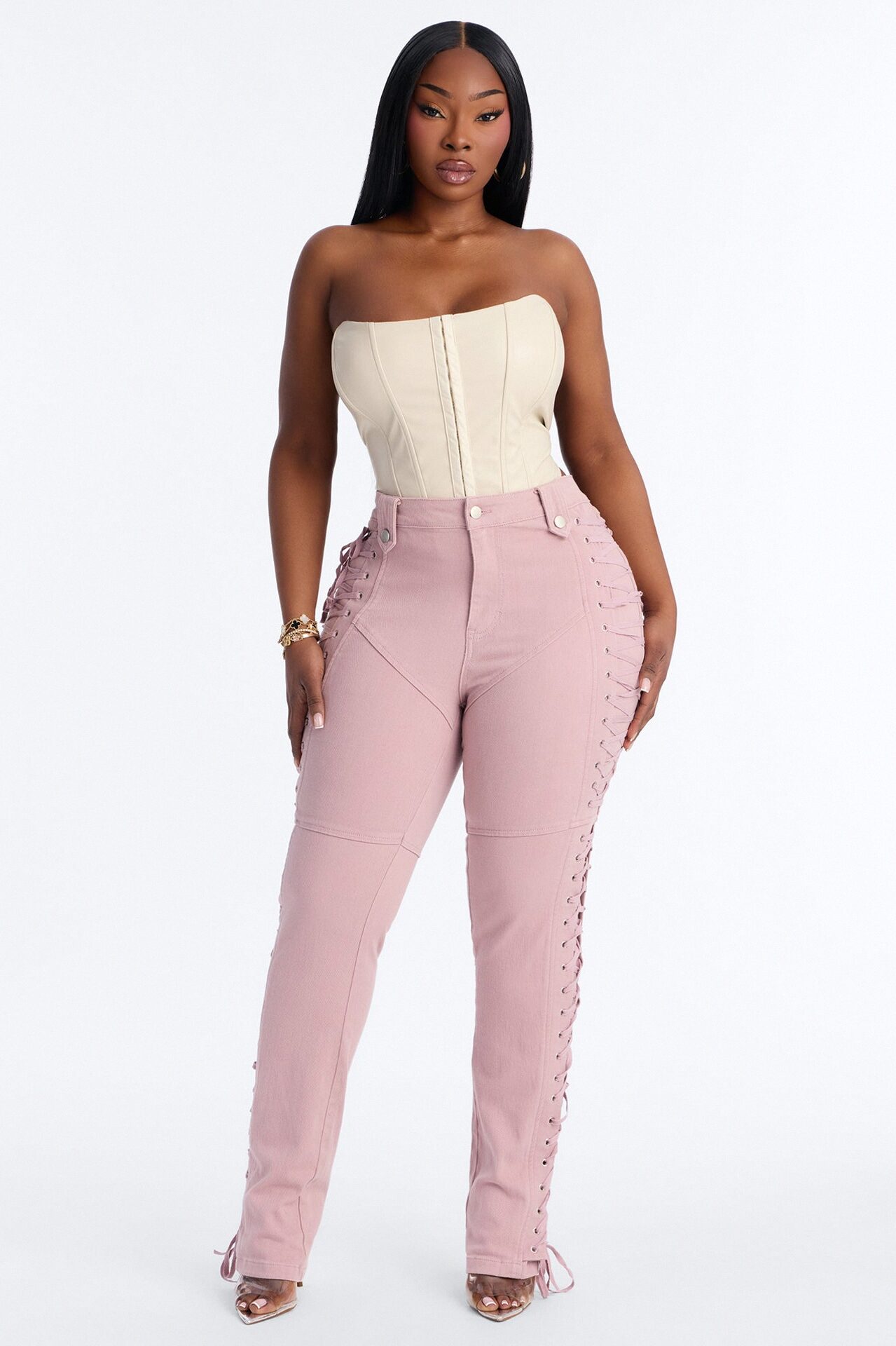 After Hours Lace Up Flare Pant - Blush