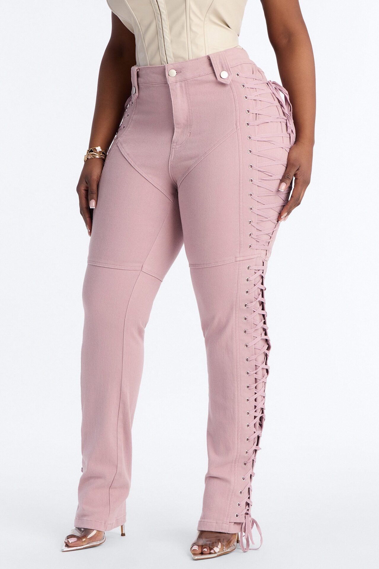 After Hours Lace Up Flare Pant - Blush