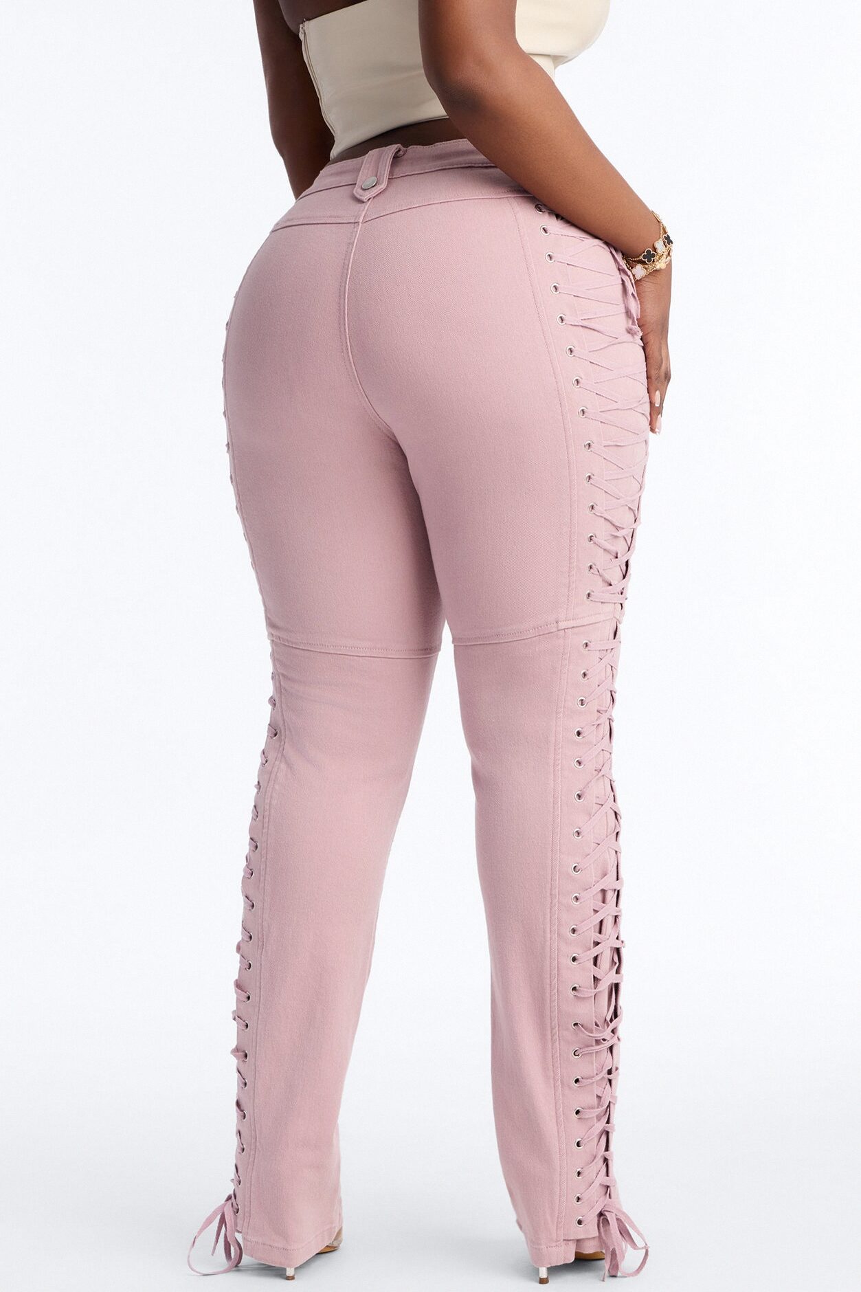 After Hours Lace Up Flare Pant - Blush