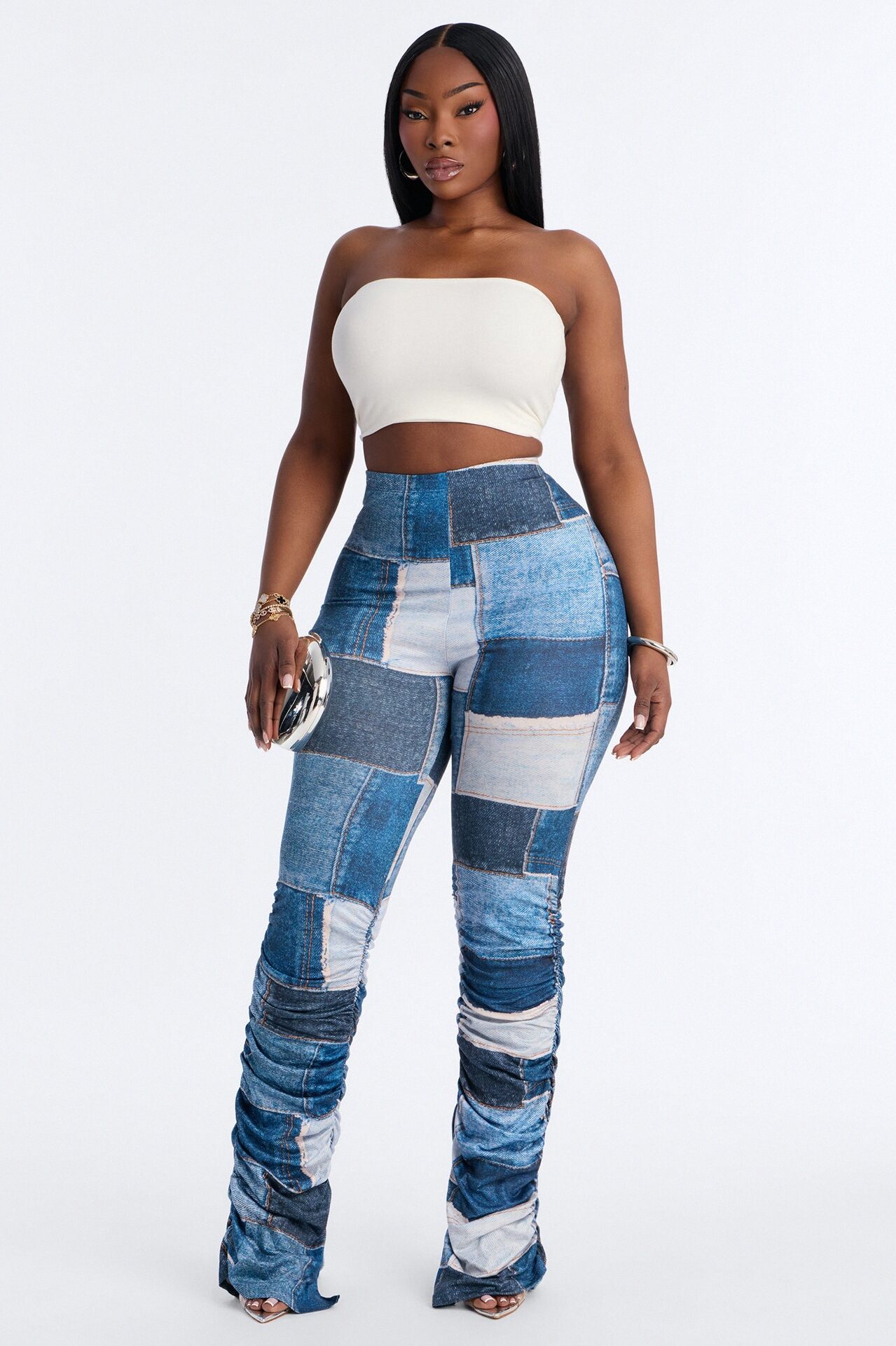 Denim Print Stacked Skinny Pant - Blue/combo
