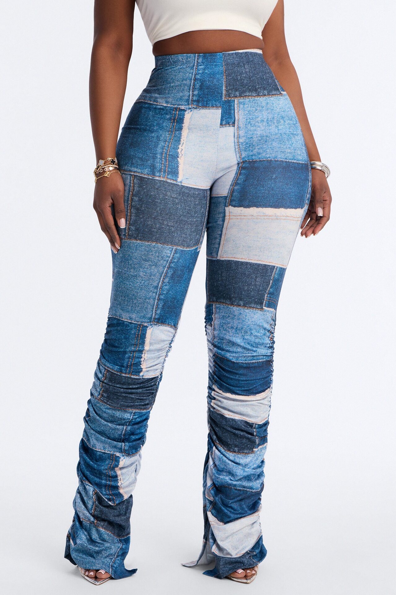Denim Print Stacked Skinny Pant - Blue/combo
