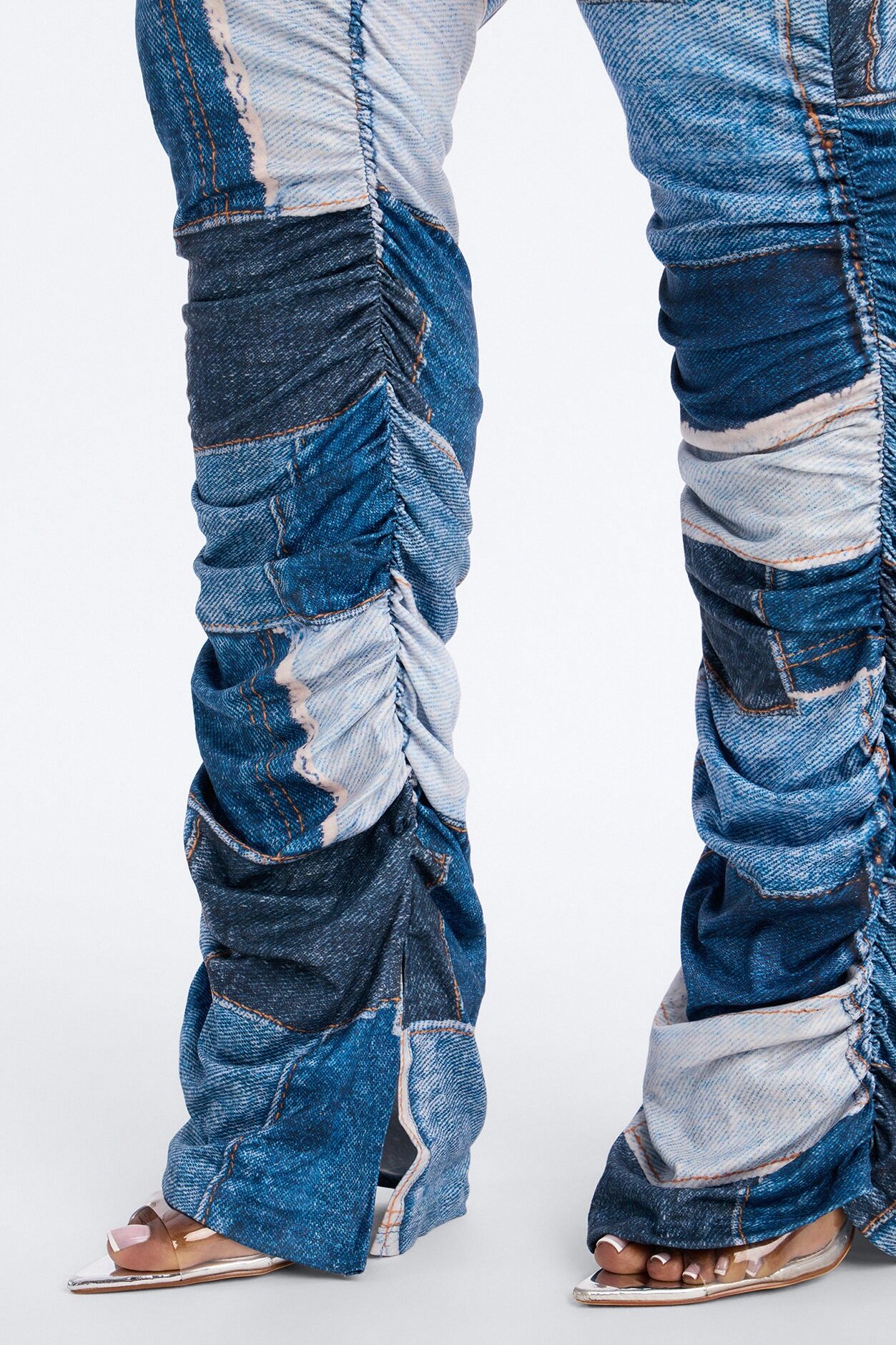 Denim Print Stacked Skinny Pant - Blue/combo