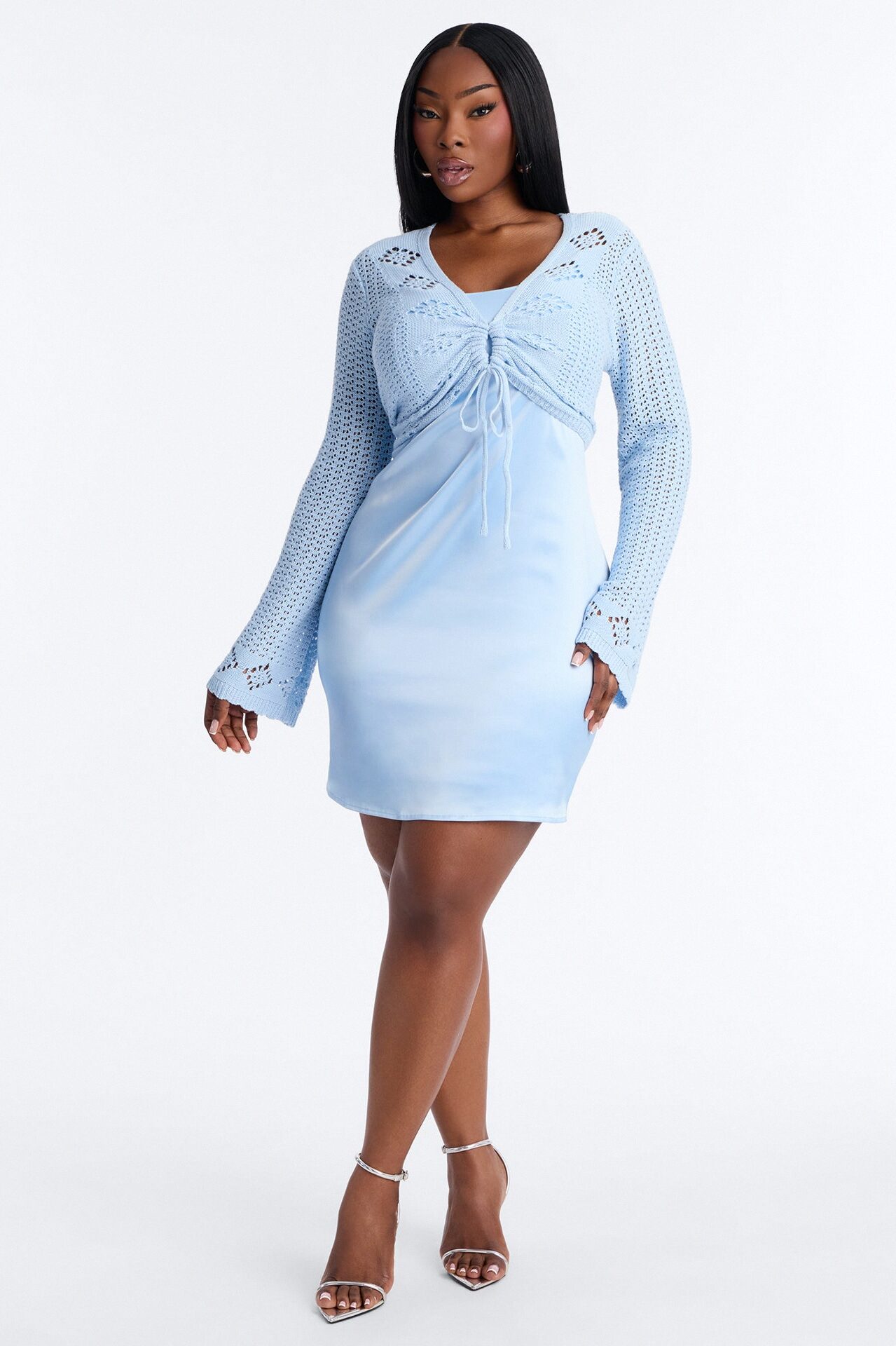 Sunkissed Crochet Mini Dress Set - Blue