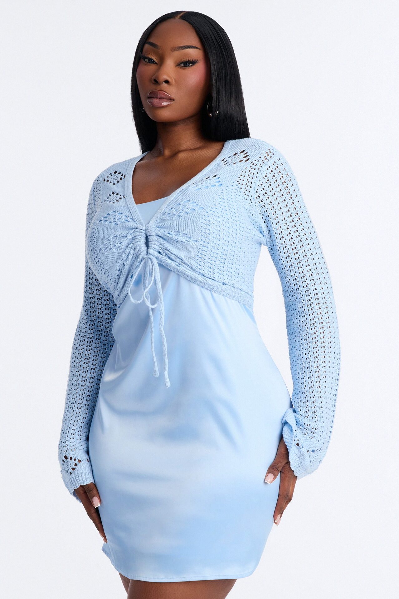 Sunkissed Crochet Mini Dress Set - Blue