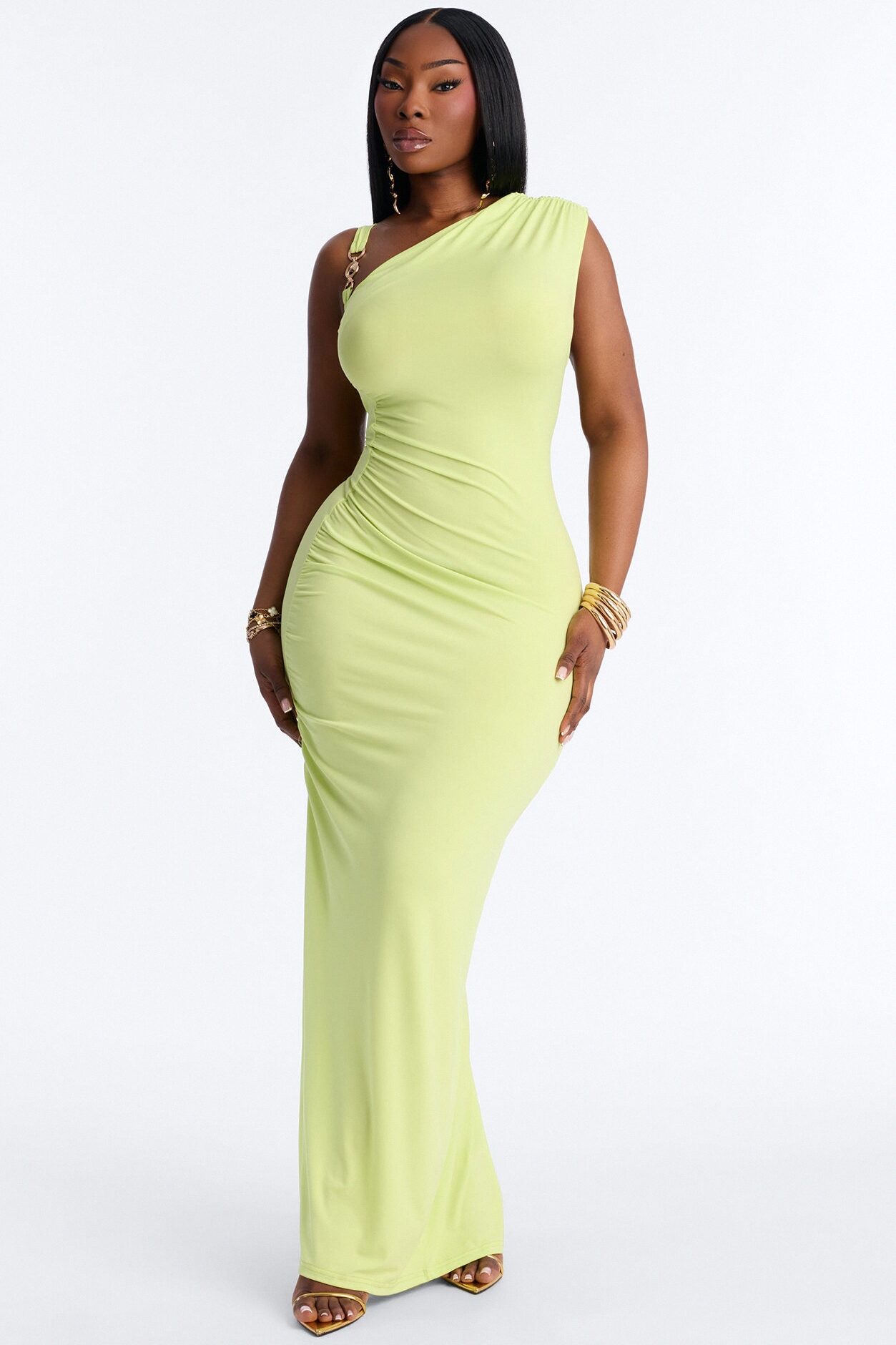 Analise Asymmetrical Maxi Dress - Chartreuse