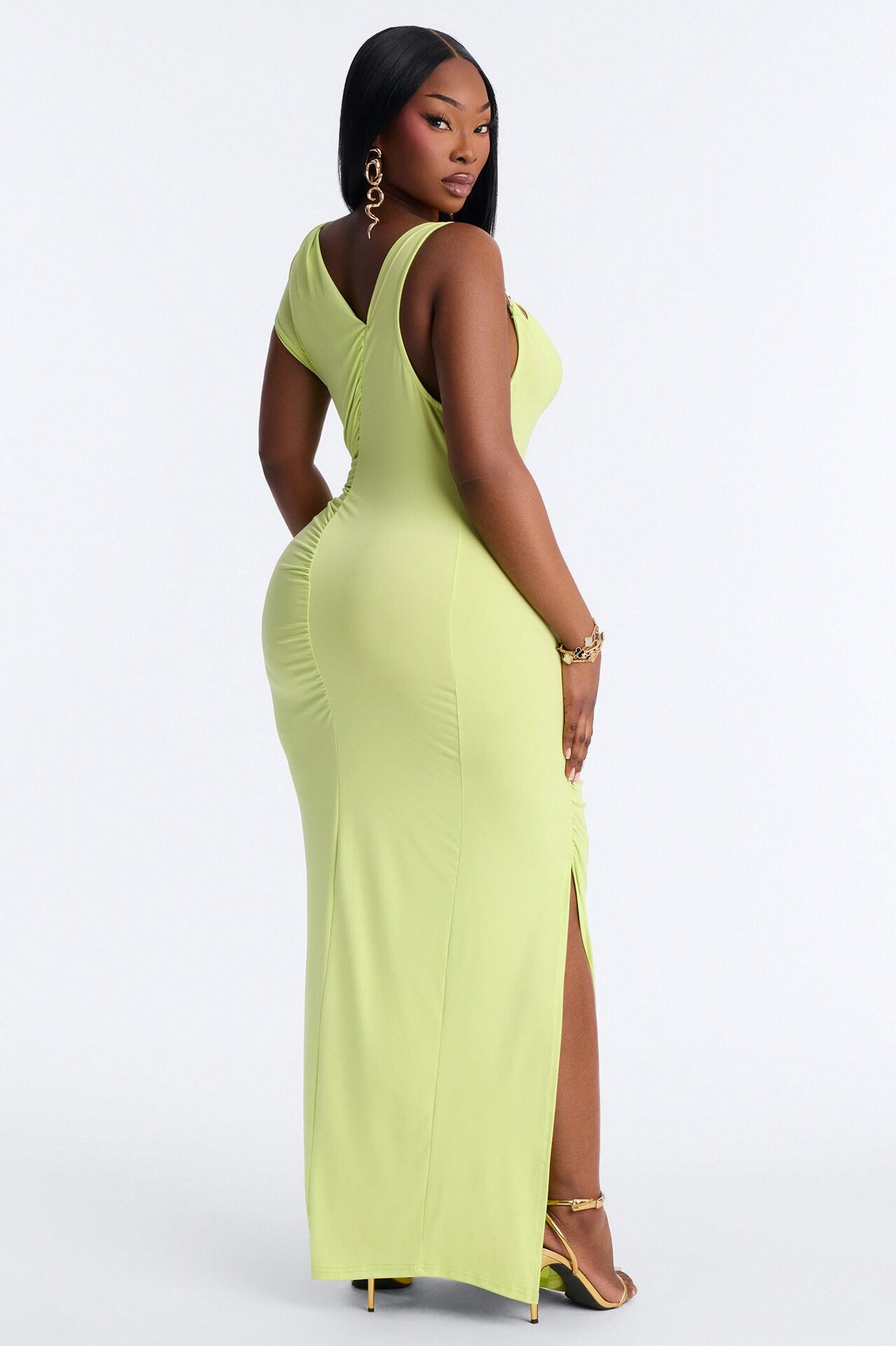 Analise Asymmetrical Maxi Dress - Chartreuse