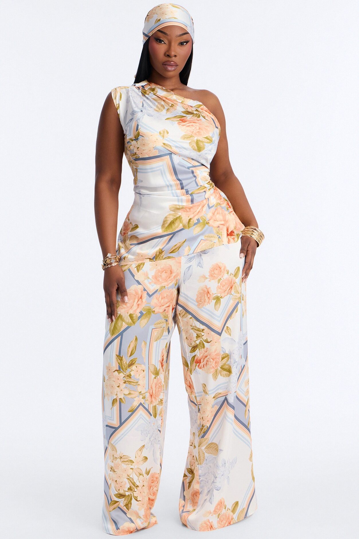 Rosalinda Satin 3 Piece Pant - Blue/combo