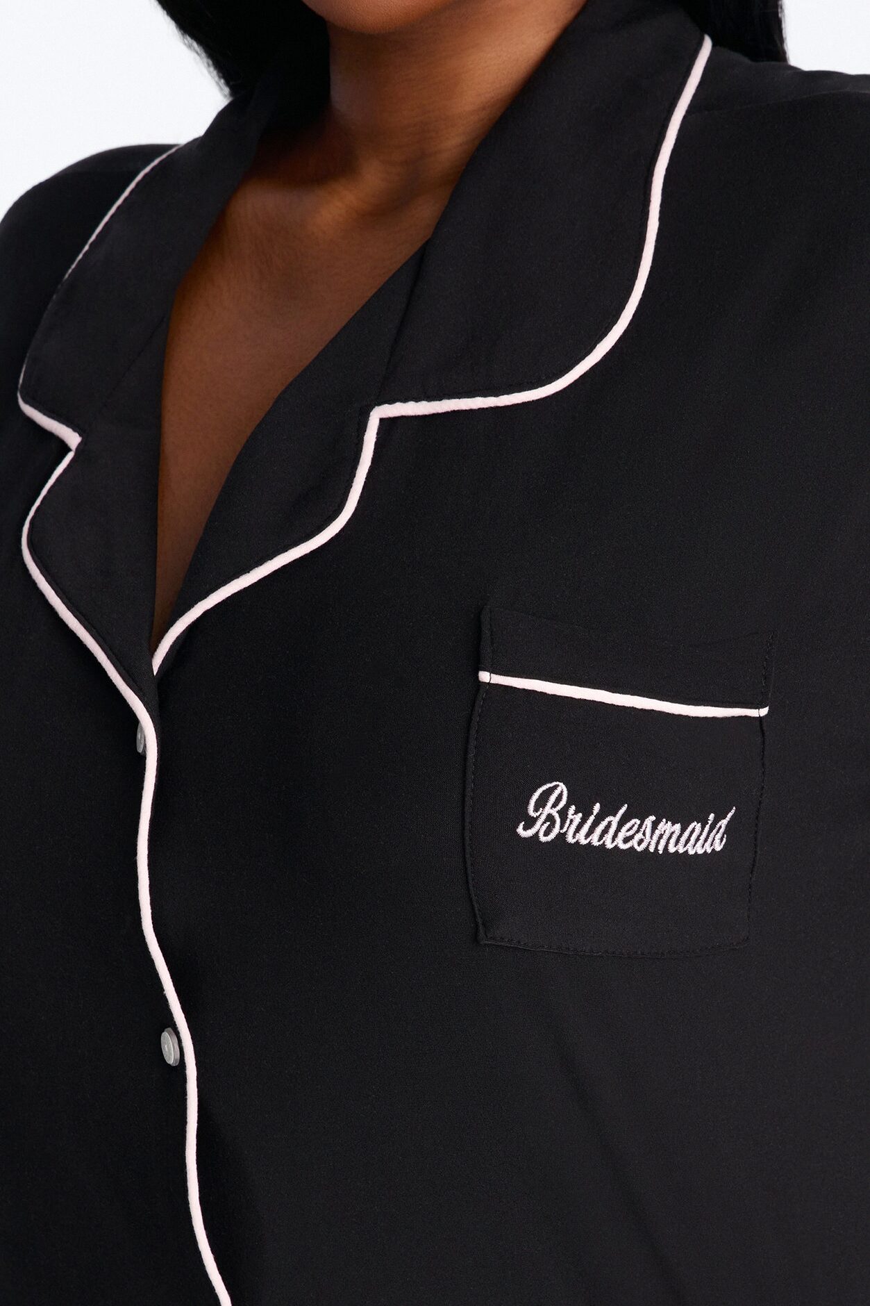 Bridesmaid Time Notch Collar PJ Pant Set - Black/Pink