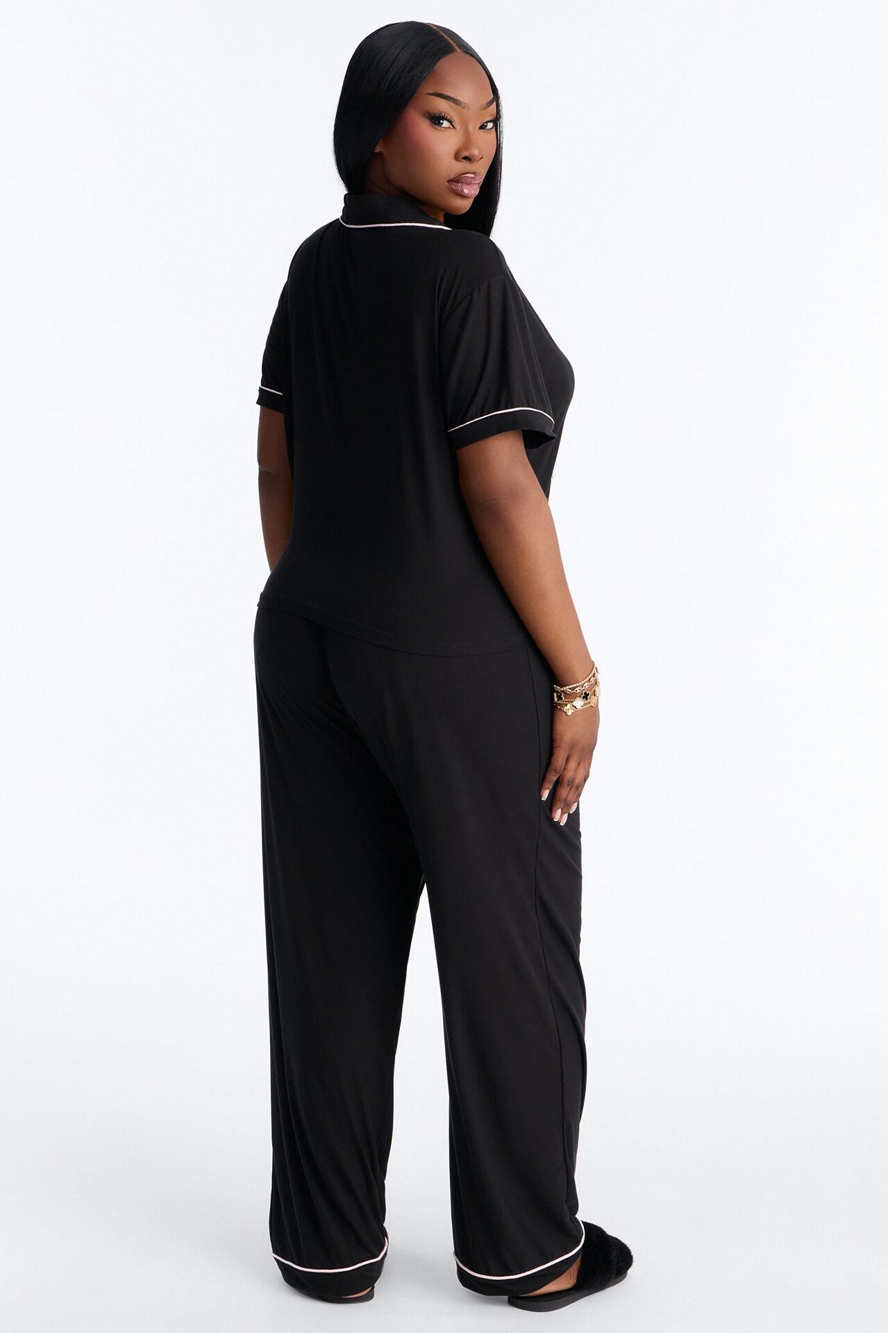 Bridesmaid Time Notch Collar PJ Pant Set - Black/Pink