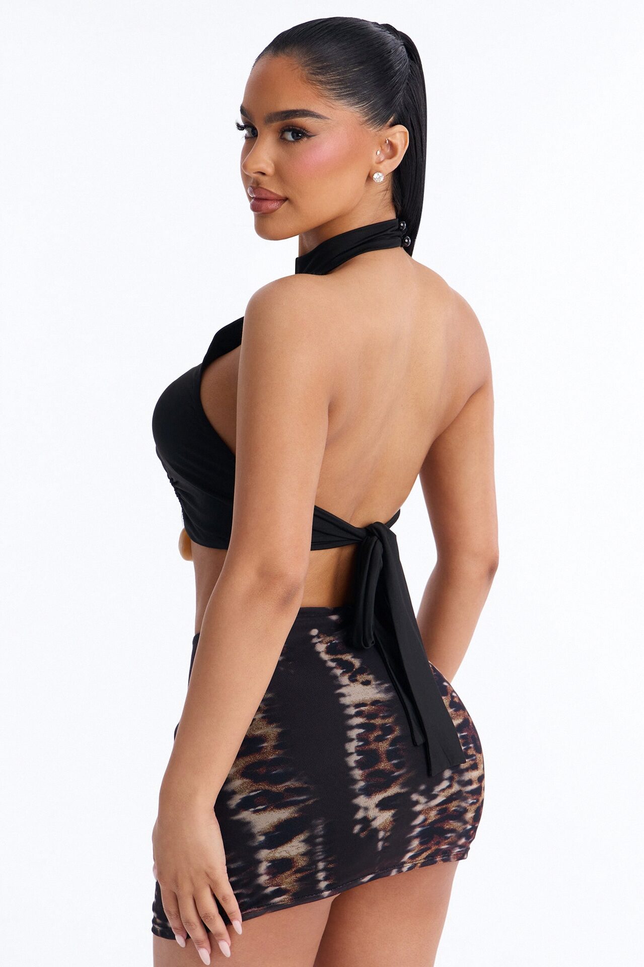 Bora Bora Stone Mock Neck Halter Top - Black