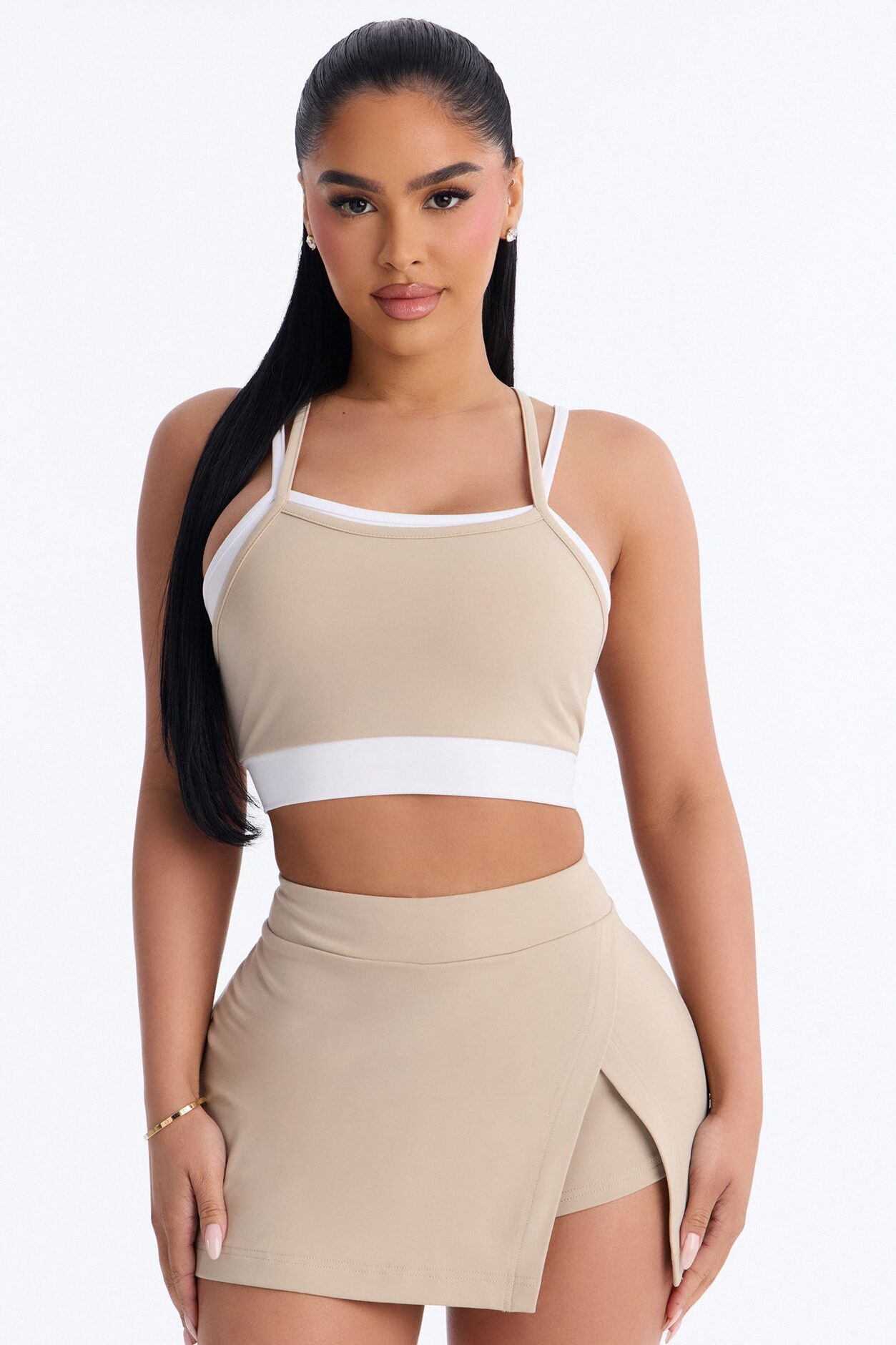 Melinda Tank And Mini Skort Set - Taupe/combo