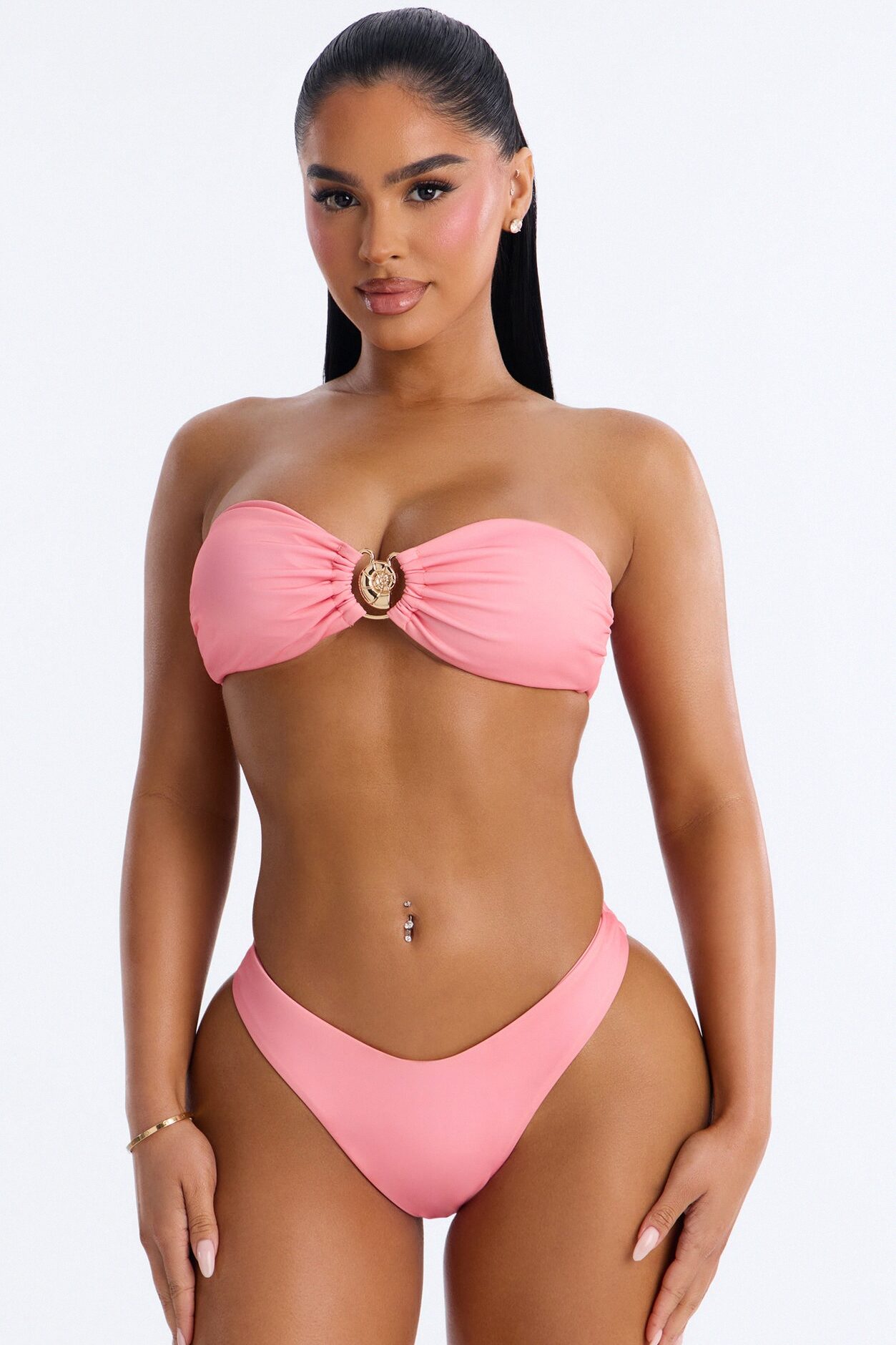 Megan Tropical 2 Piece Bandeau Bikini Set - Pink/combo