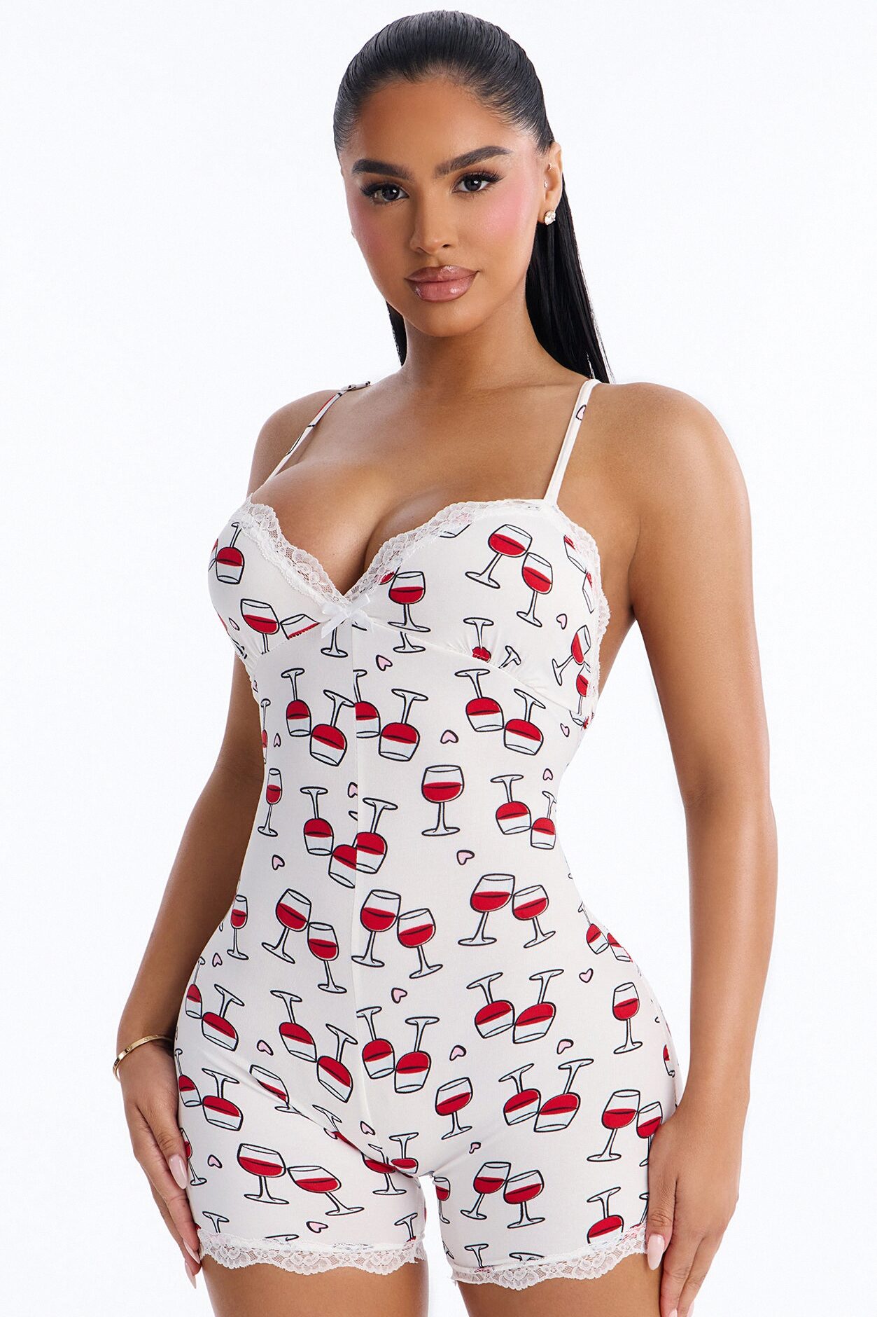 Go To Bed Cami PJ Romper Onesie - White/combo