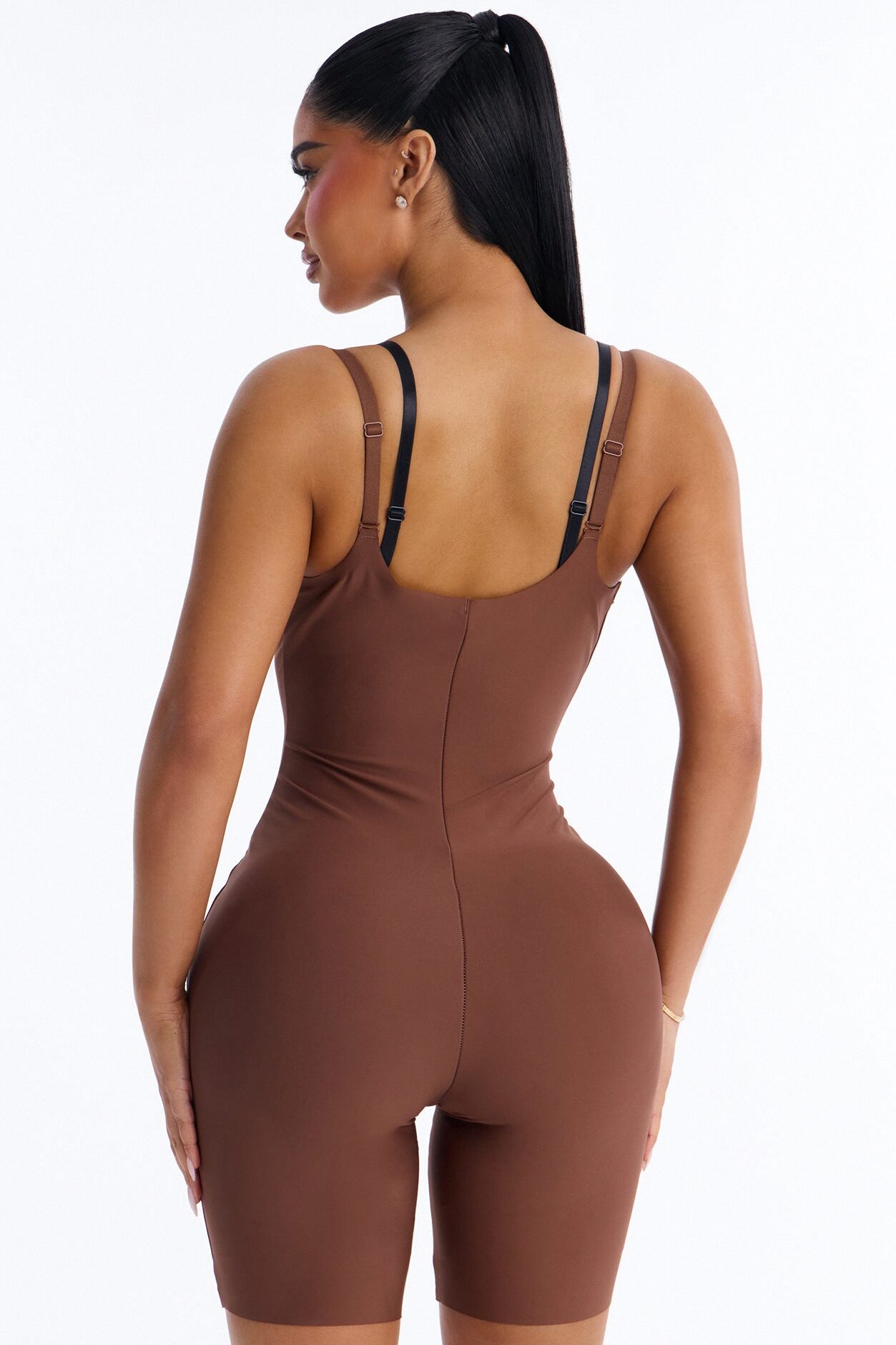 Total Control Core Sculpted Open Bust Mid Thigh Bodysuit - Mocha