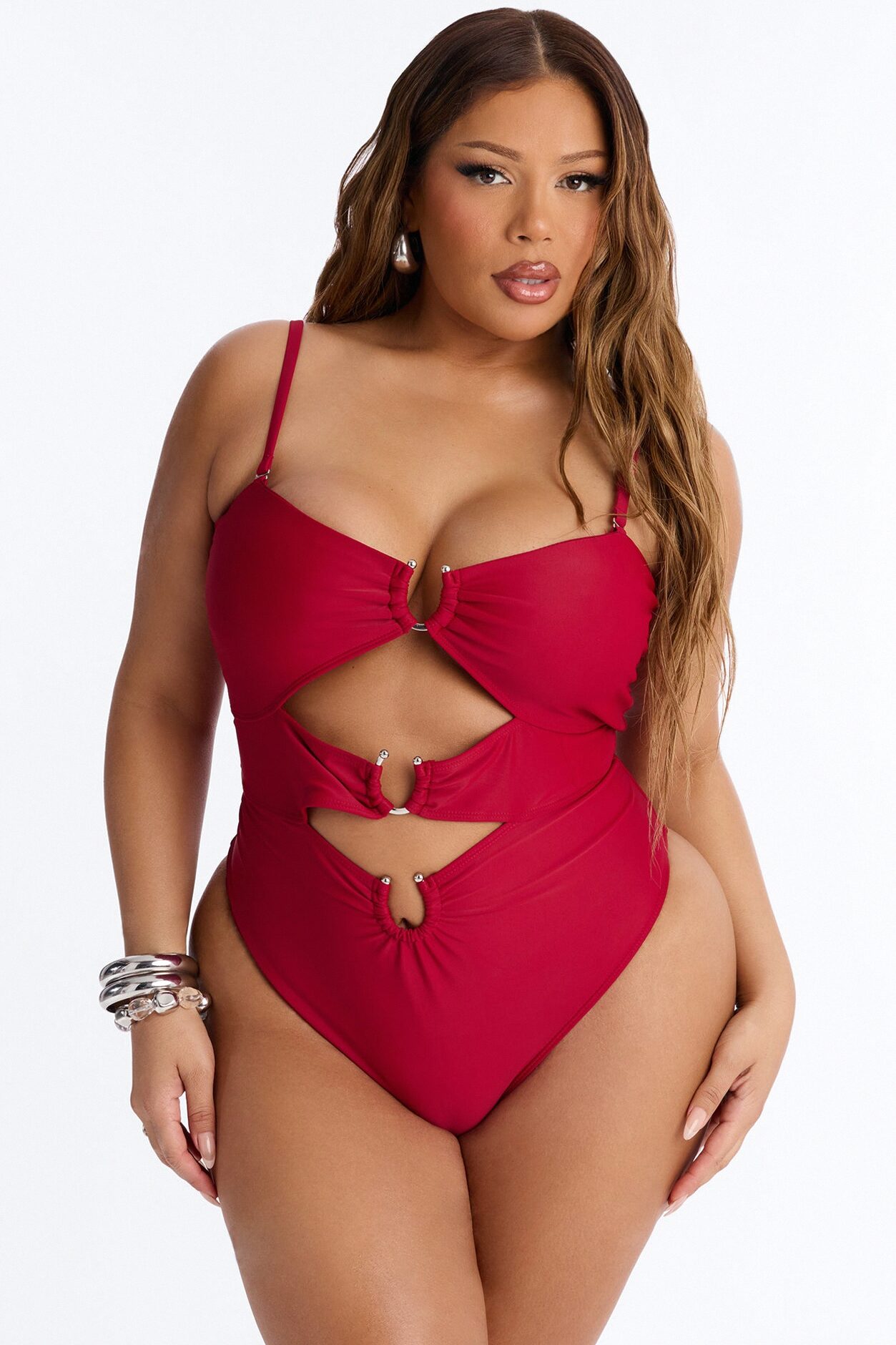 Mimosas By The Pool U Wire Cut Out 1 Piece Swimsuit - Burgundy