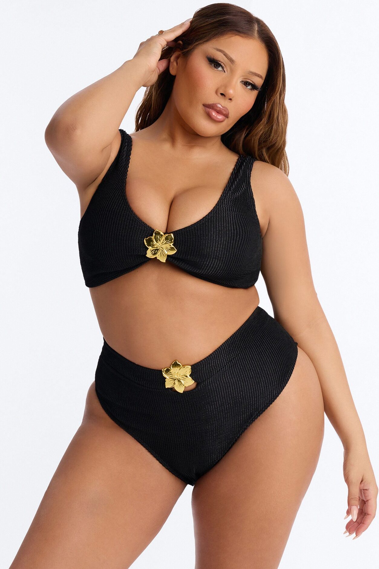 Gaia Ribbed 2 Piece Bralette Bikini Set - Black