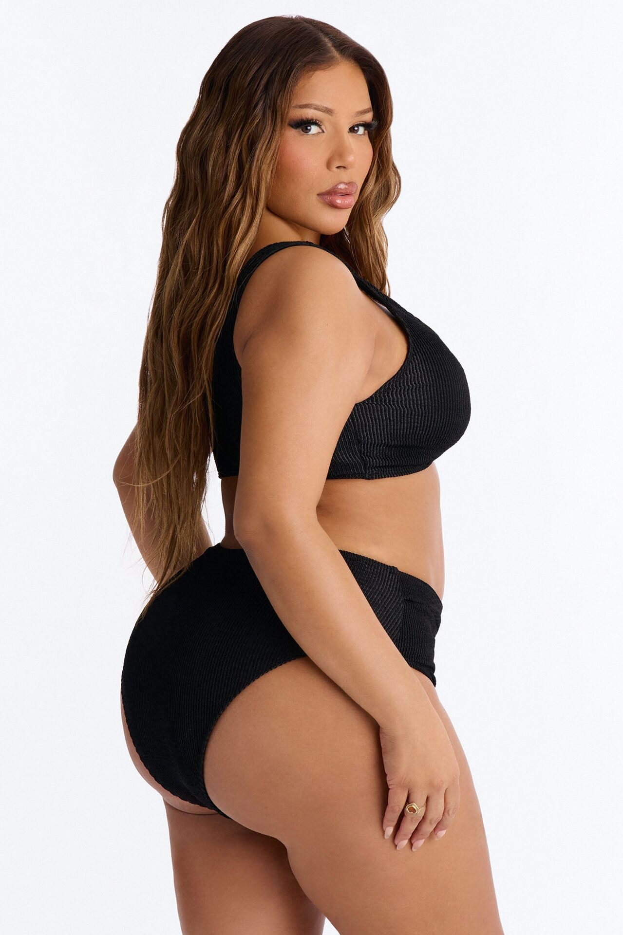 Gaia Ribbed 2 Piece Bralette Bikini Set - Black