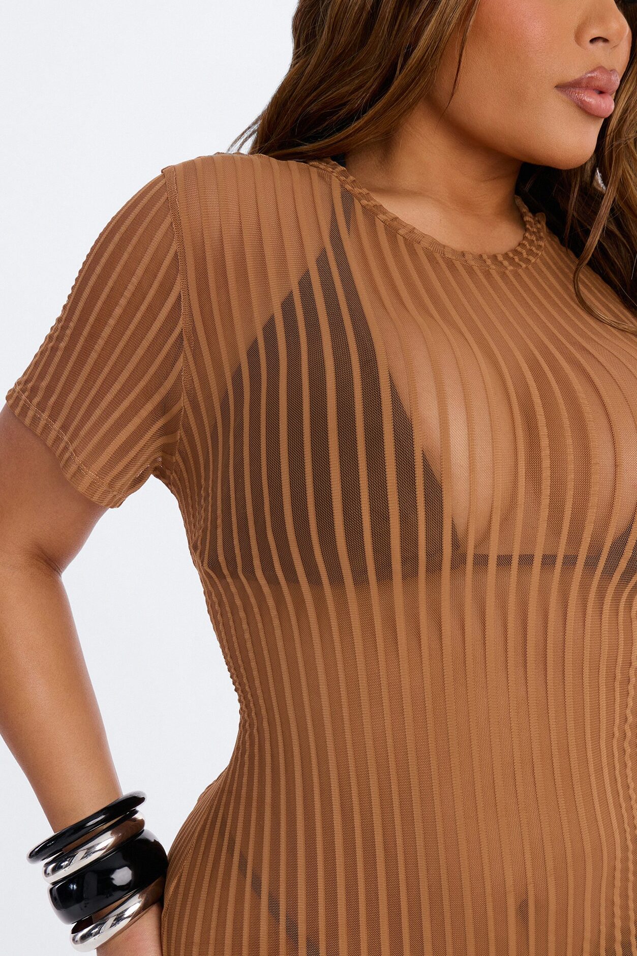 Palm Shade Stripe Cover Up - Mocha