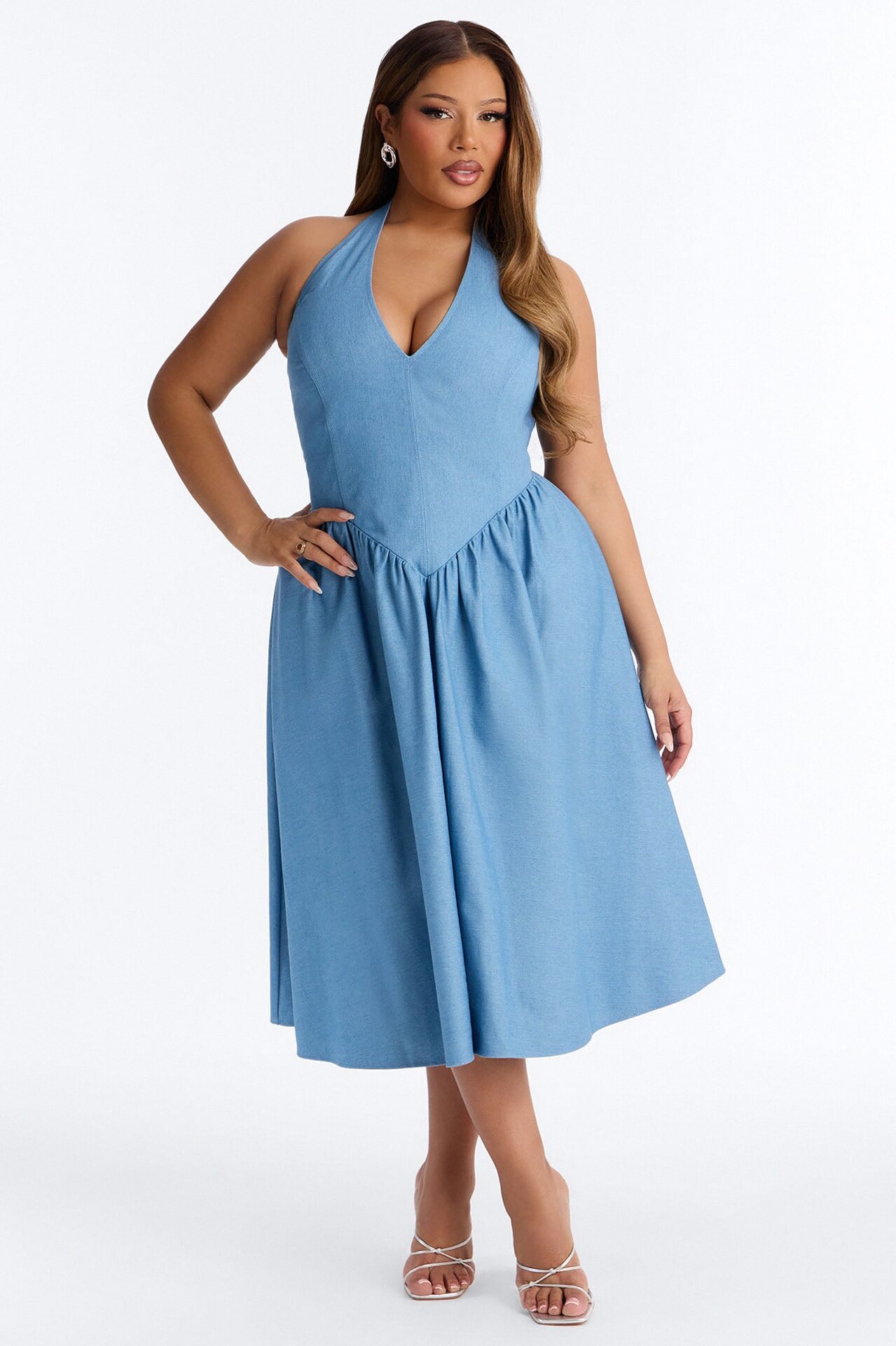 Annora Halter Denim Midi Dress - Denim