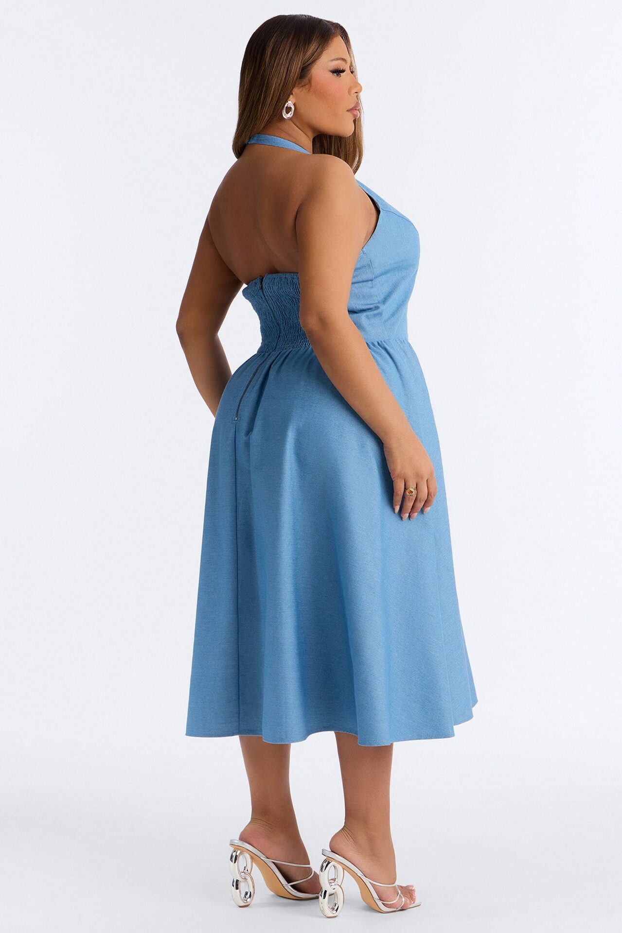Annora Halter Denim Midi Dress - Denim