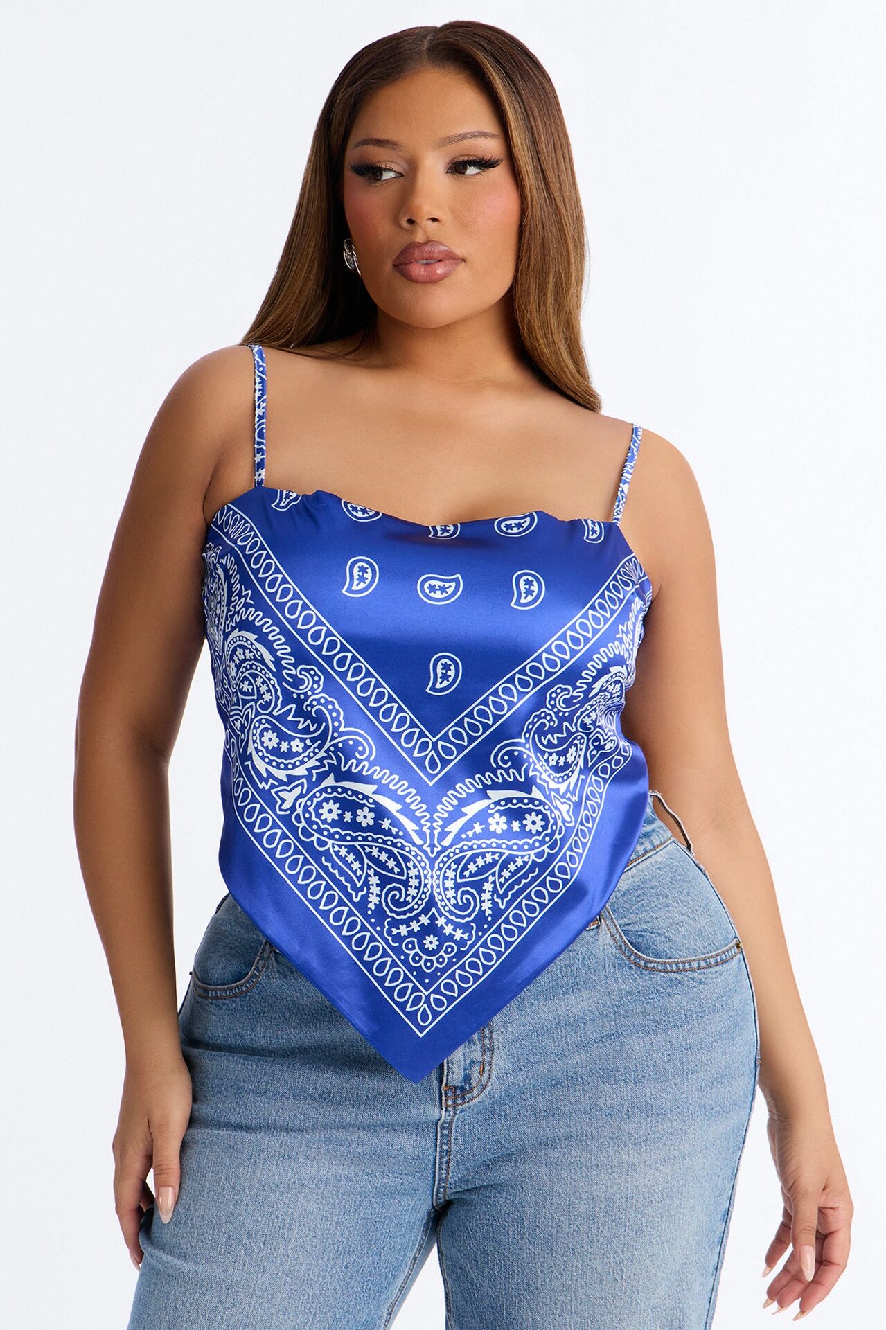 Stuck On You Paisley Satin Tie Back Bandana Top - Blue/combo
