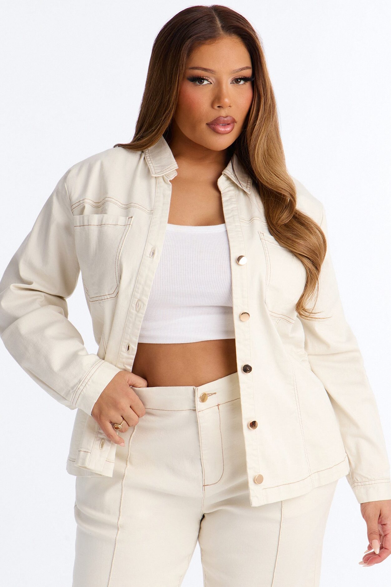 Kylie Denim Pant Set - White