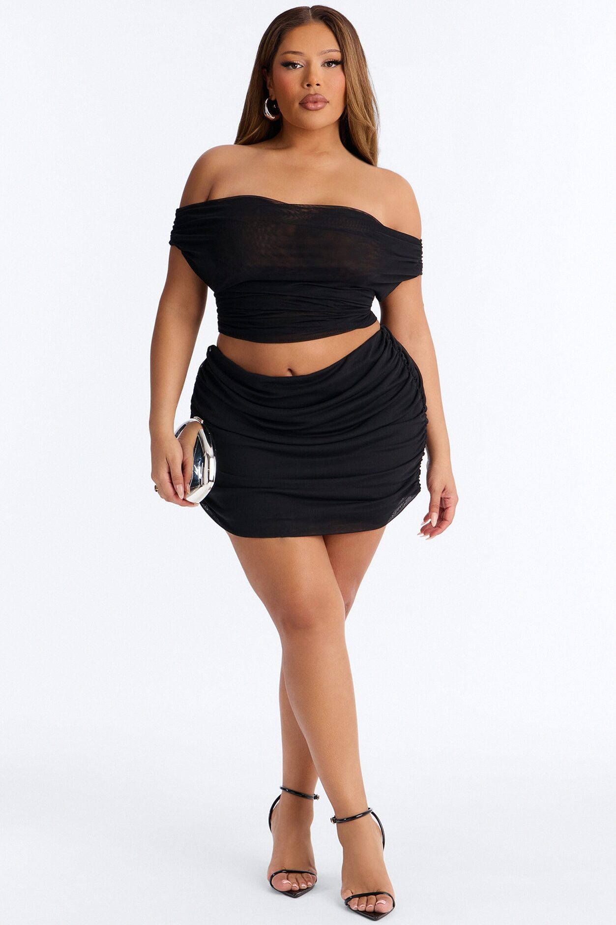 Off Limits Mesh Off Shoulder Backless Top - Black