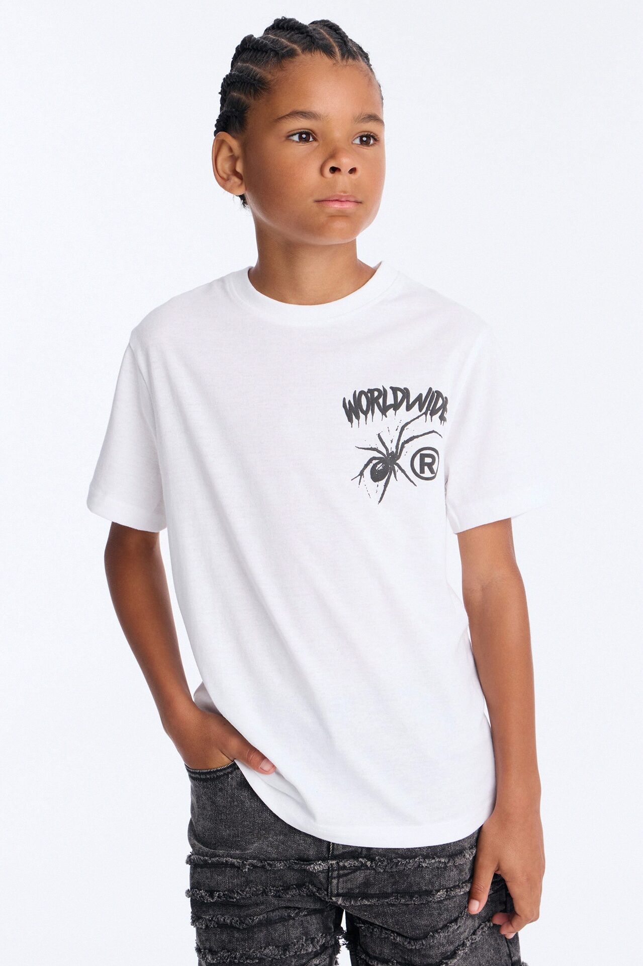 Mini Worldwide Spider Short Sleeve Front/Back Tee - White