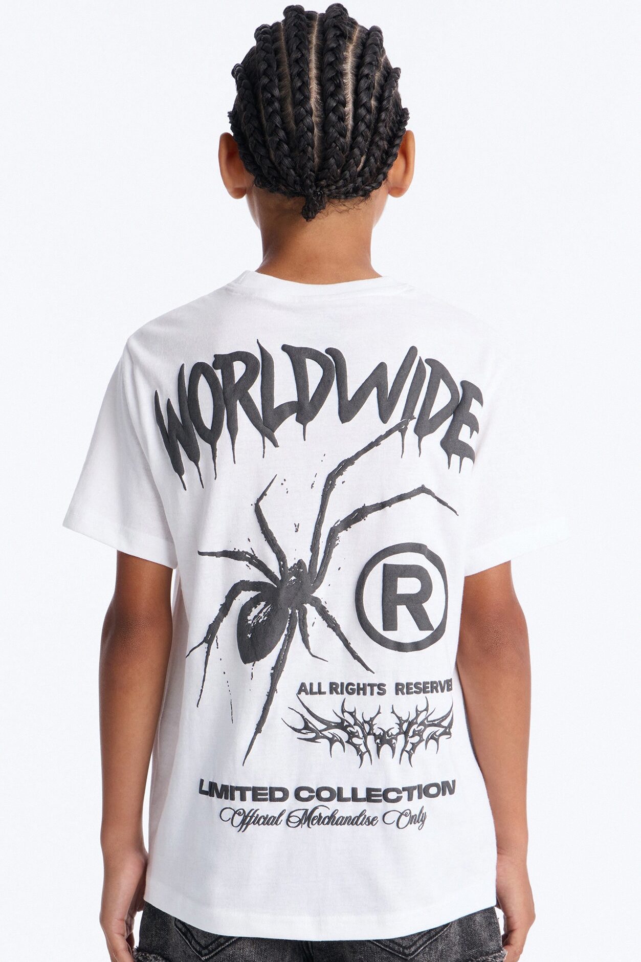 Mini Worldwide Spider Short Sleeve Front/Back Tee - White