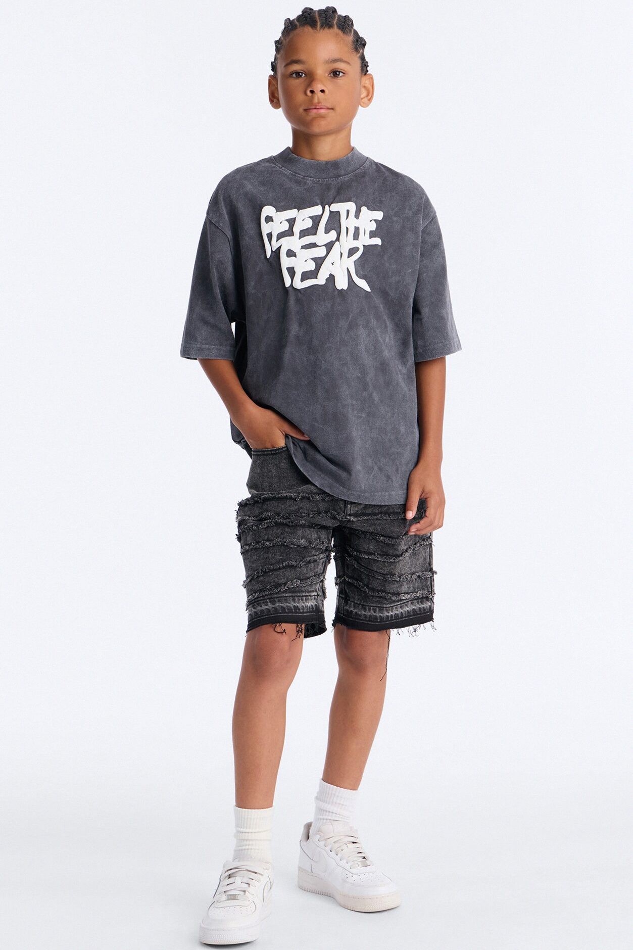 Mini Feel The Fear Short Sleeve Front/Back Tee - Grey
