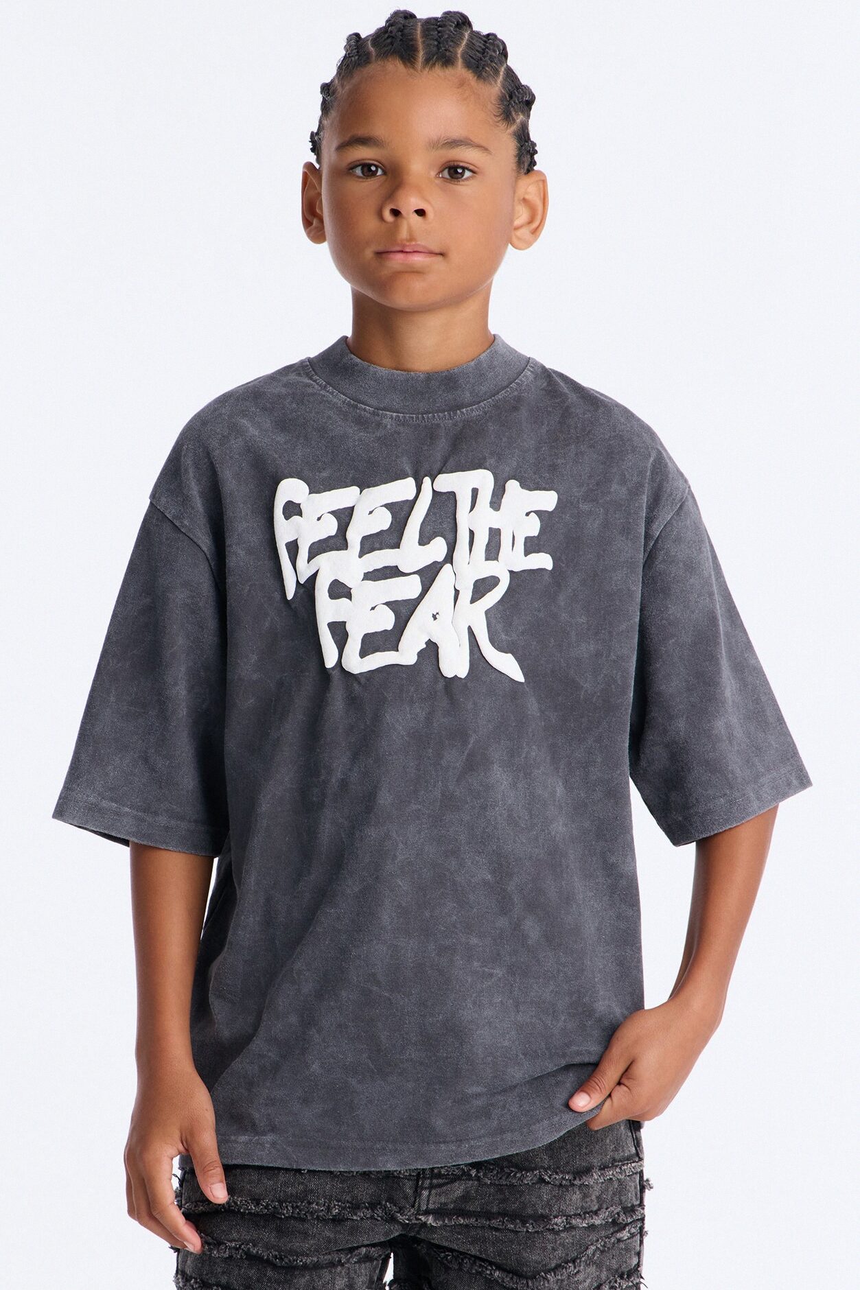 Mini Feel The Fear Short Sleeve Front/Back Tee - Grey