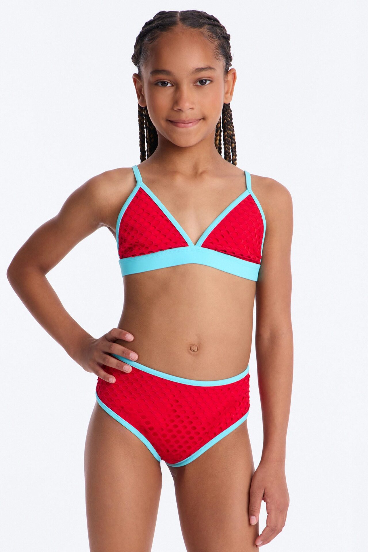 Mini Millie Starfish Crochet Mesh 3 Piece Bikini Set - Red/combo
