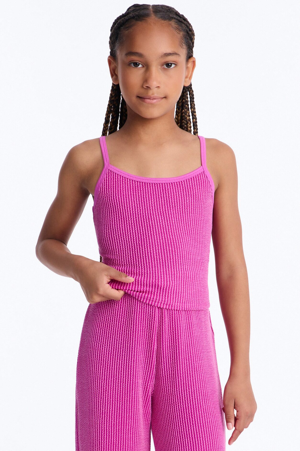 Mini Paulette Ribbed Pant Set - Magenta