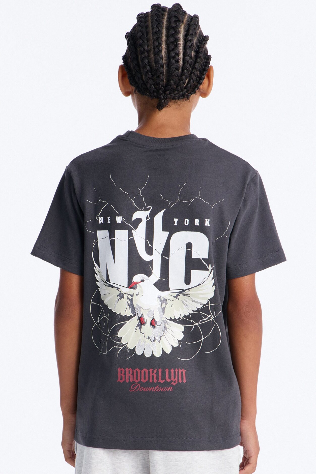 Mini Downtown Brooklyn Dove Short Sleeve Front/Back Tee - Charcoal