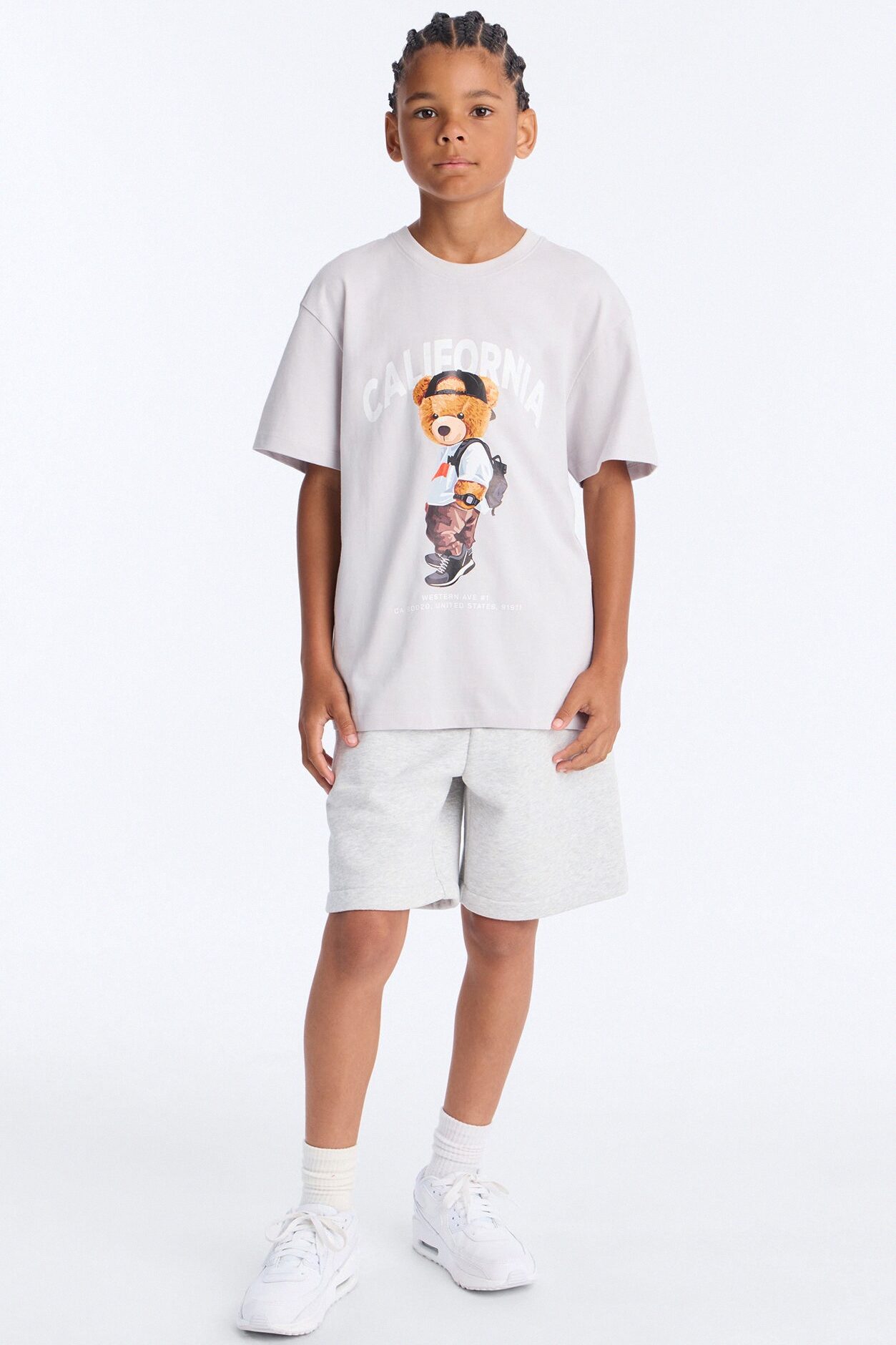 Mini California Boy Front/Back Short Sleeve Tee - Light Grey