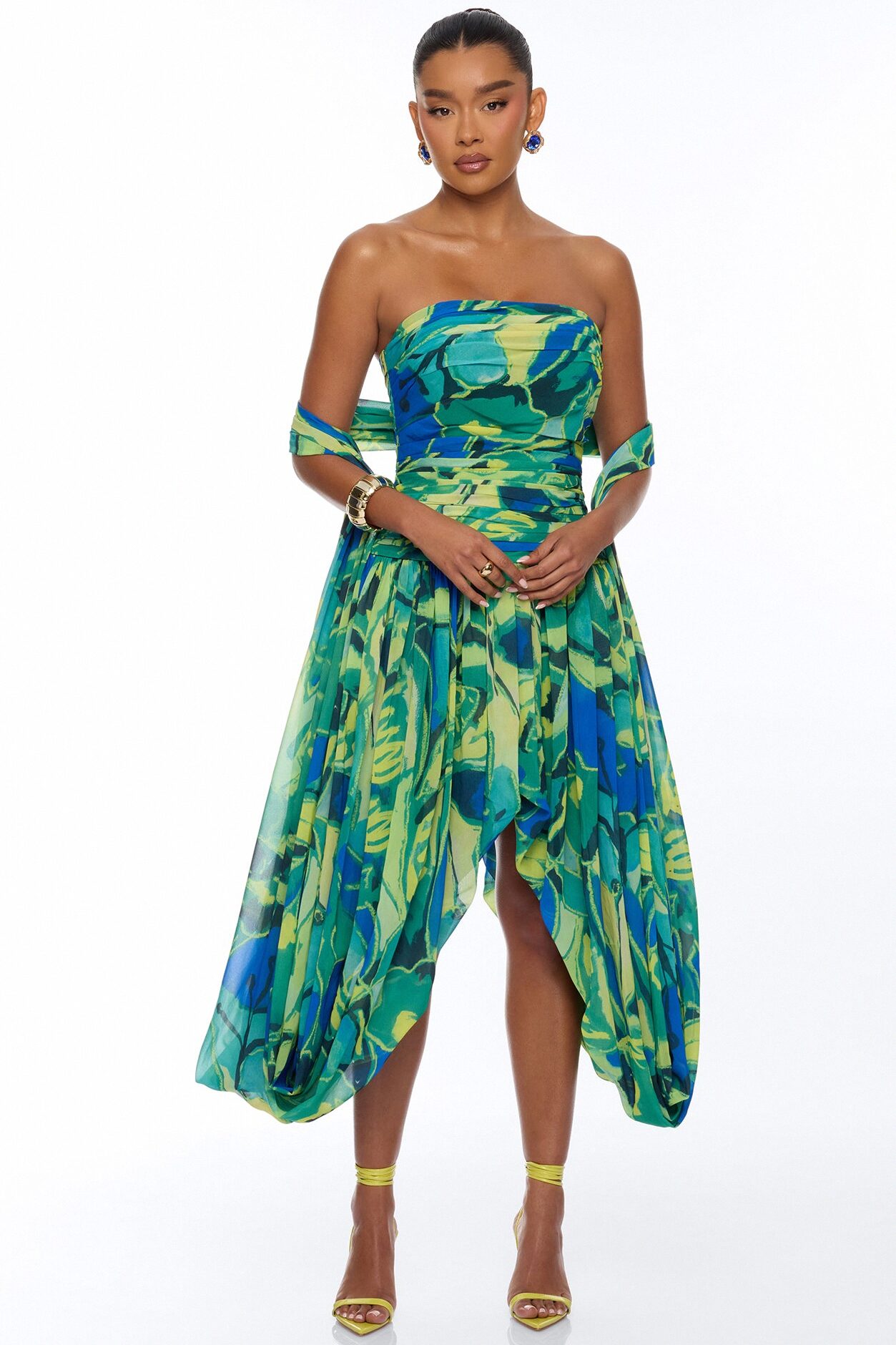 Billie Draped Scarf Chiffon Maxi Dress - Green/combo