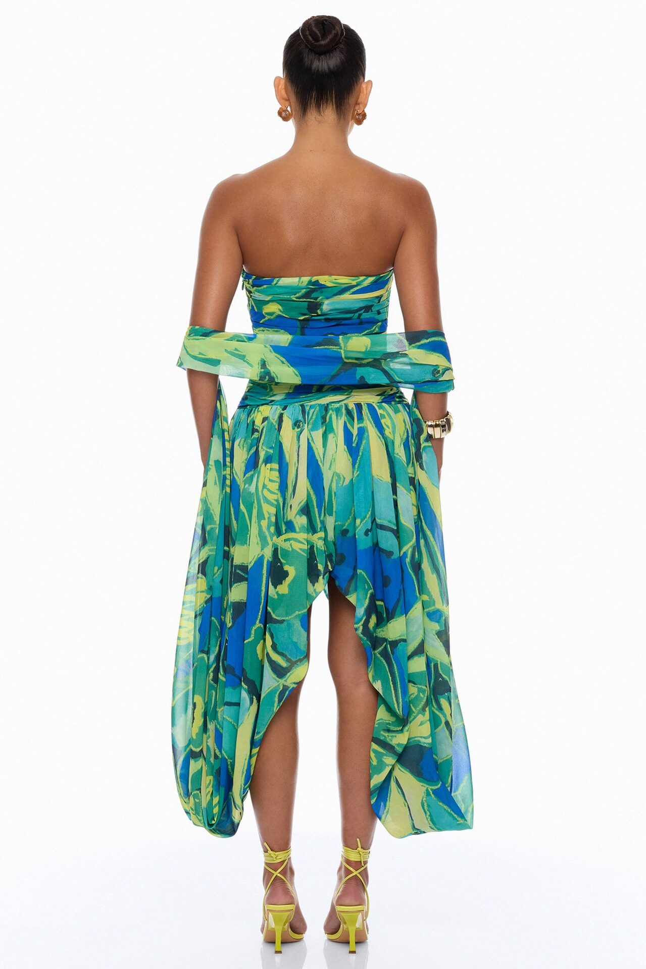 Billie Draped Scarf Chiffon Maxi Dress - Green/combo