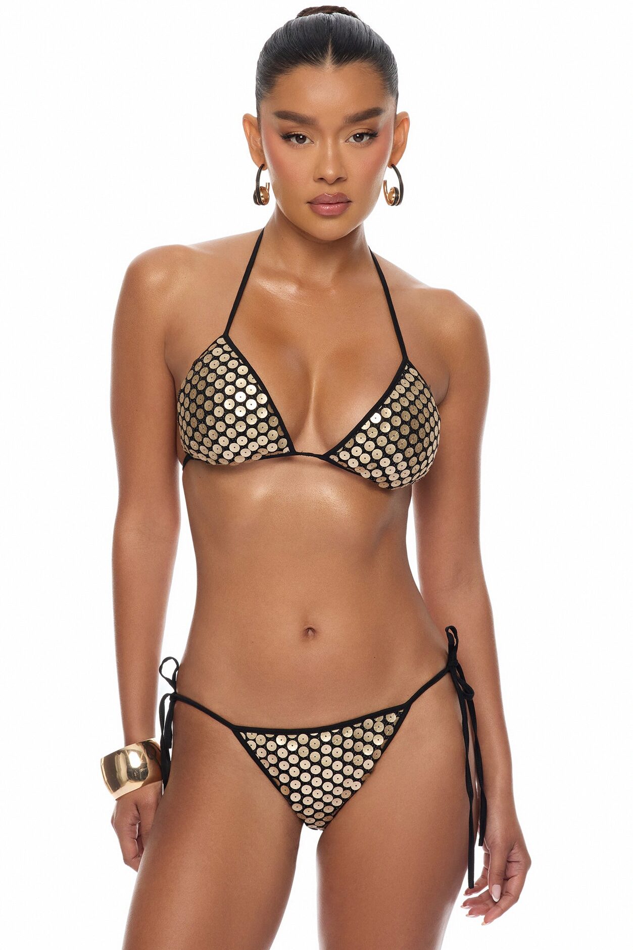 Here For A Good Time Sequin Bikini 3 Piece Set - Gold